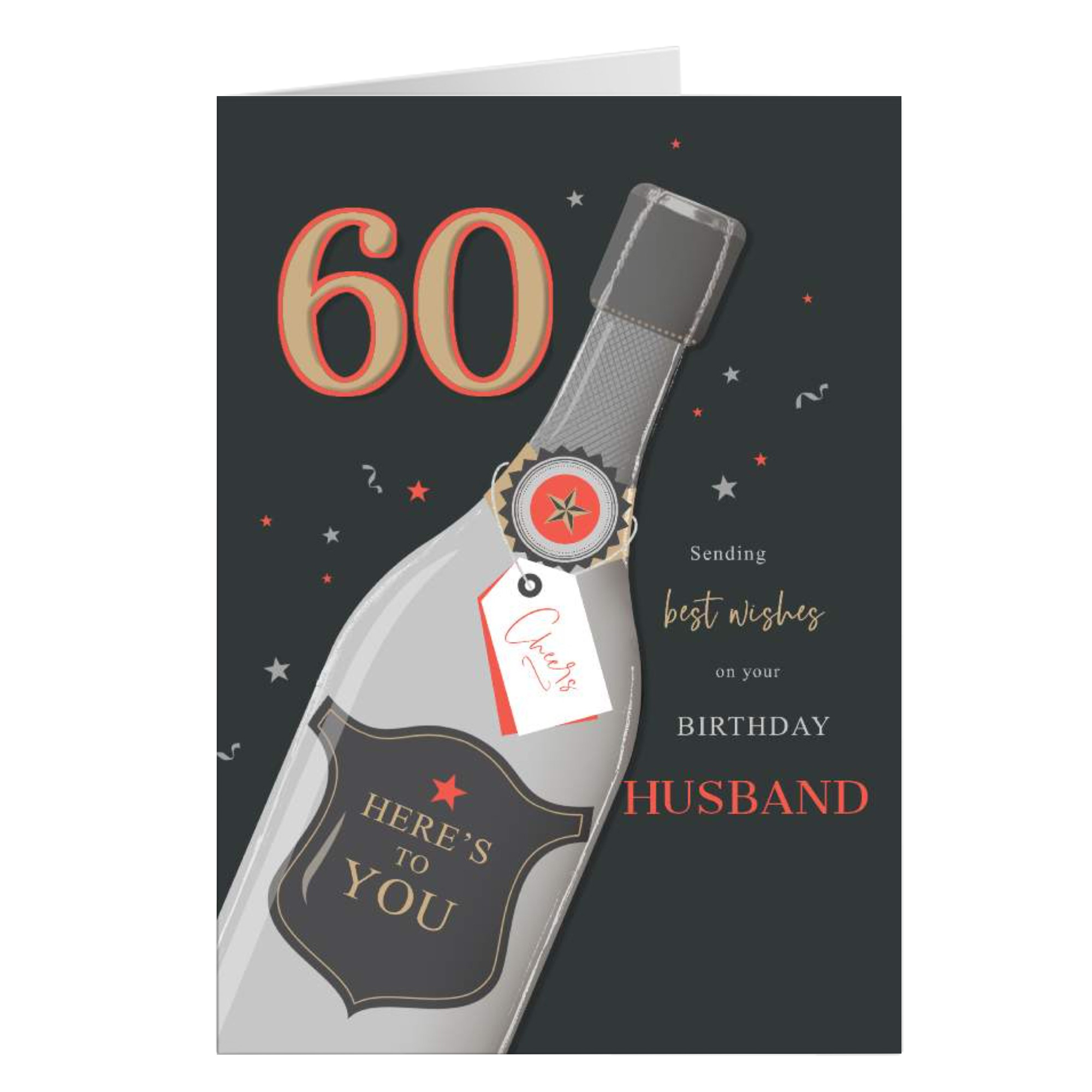 Personalised Birthday Card - Husband Here's To You Champagne, Any Age