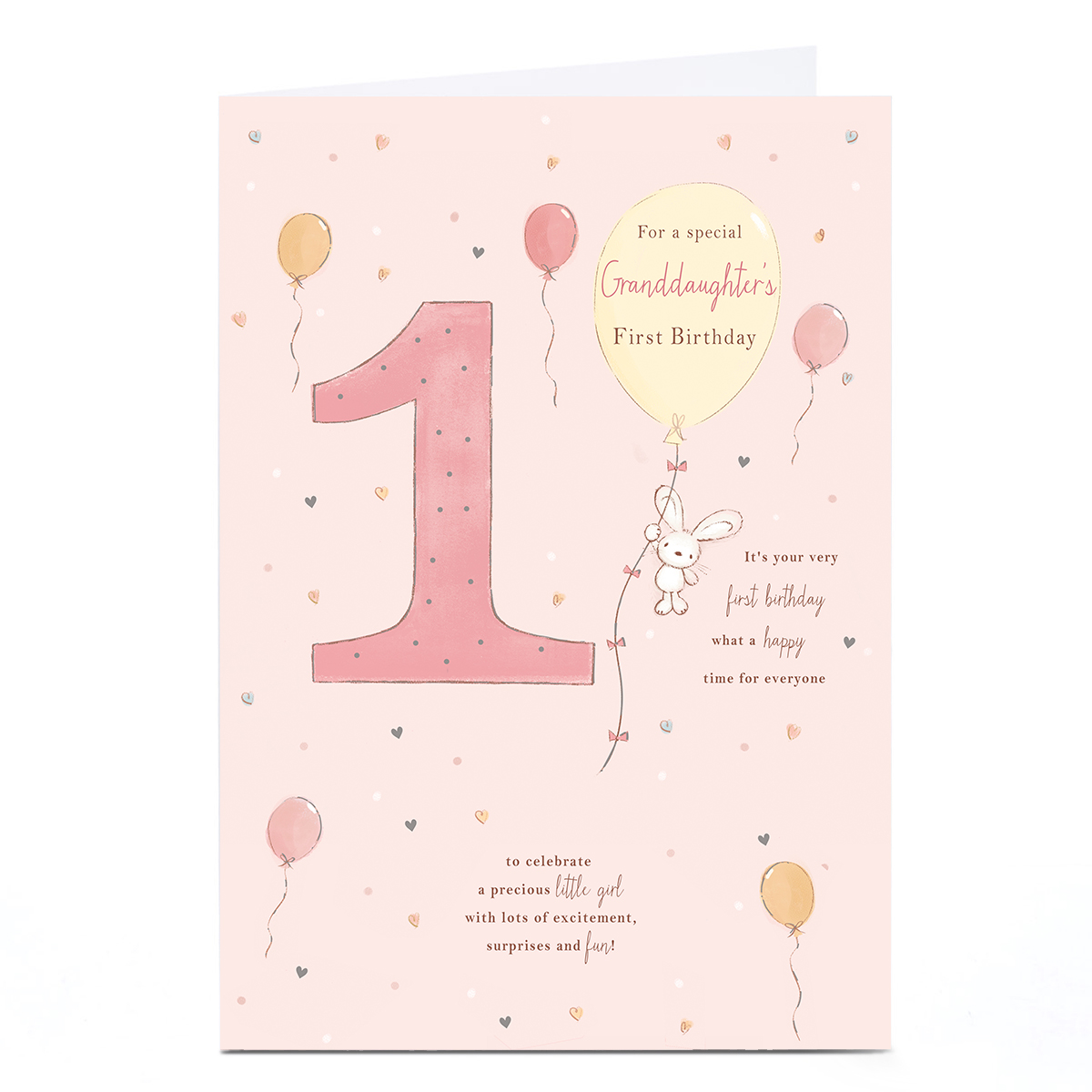 Personalised 1st Birthday Card - Bunny and Balloons, Granddaughter