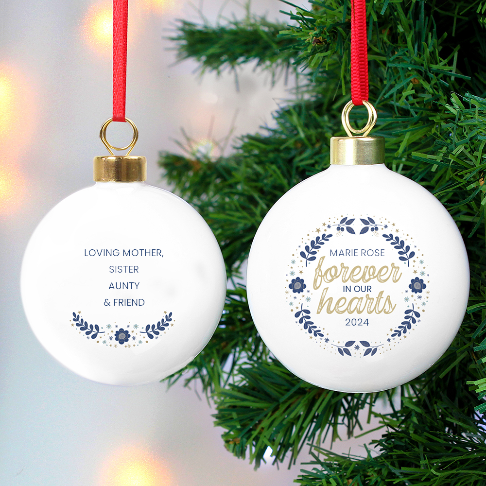 Personalised Forever In Our Hearts Ceramic Christmas Bauble