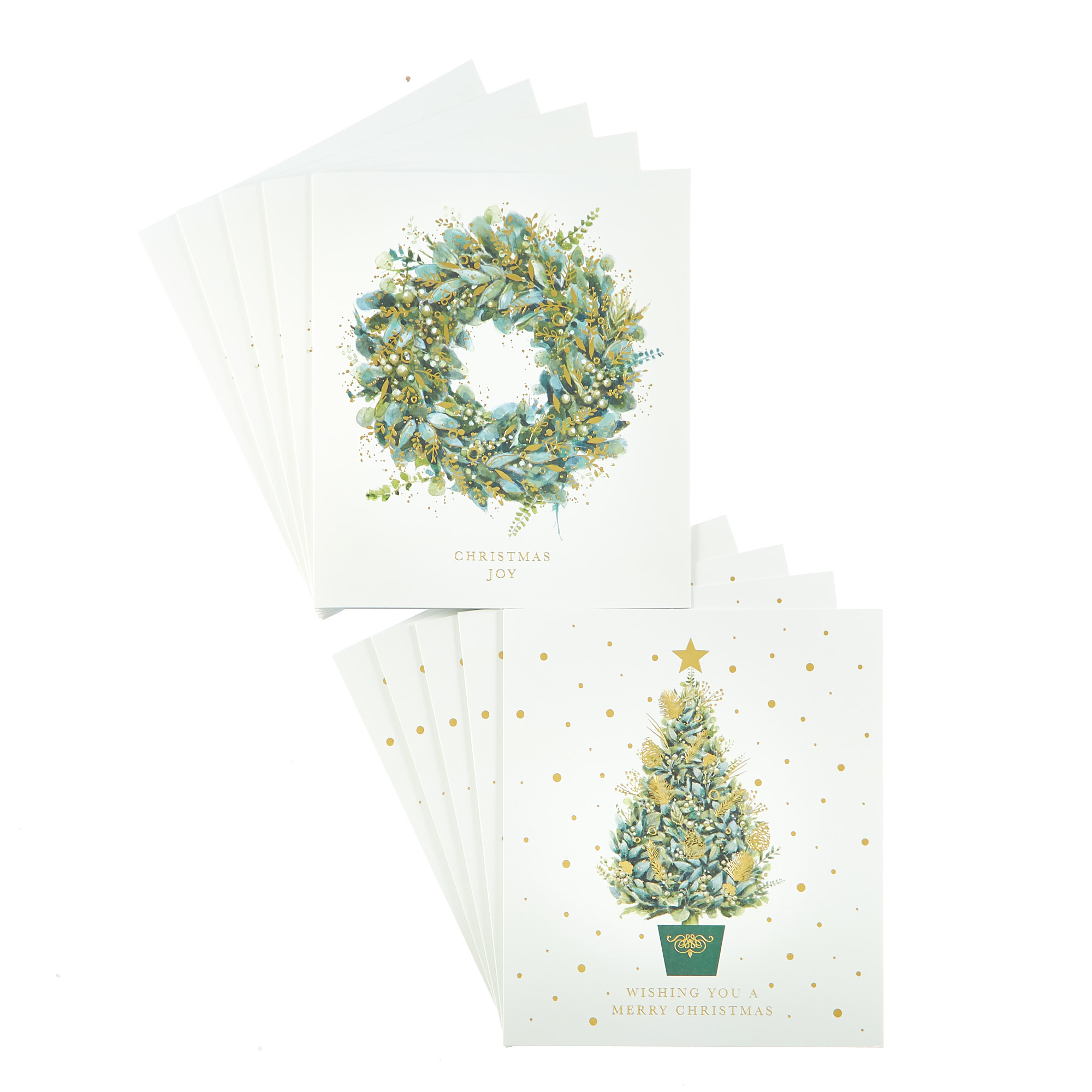 12 Deluxe Charity Boxed Christmas Cards - Tree & Wreath (2 Designs)