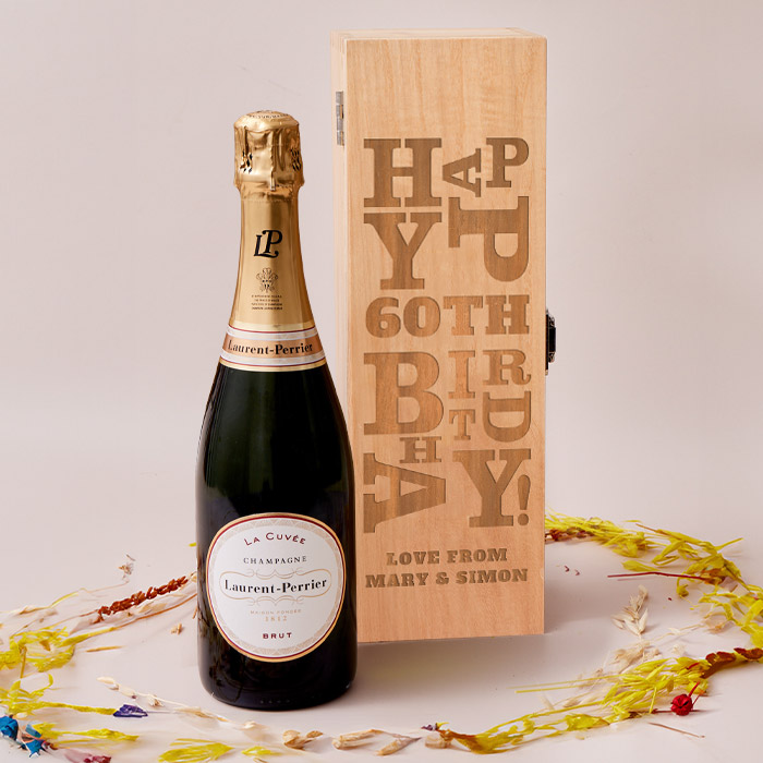 Engraved Wooden Box With Laurent-Perrier Champagne - Happy 60th Birthday