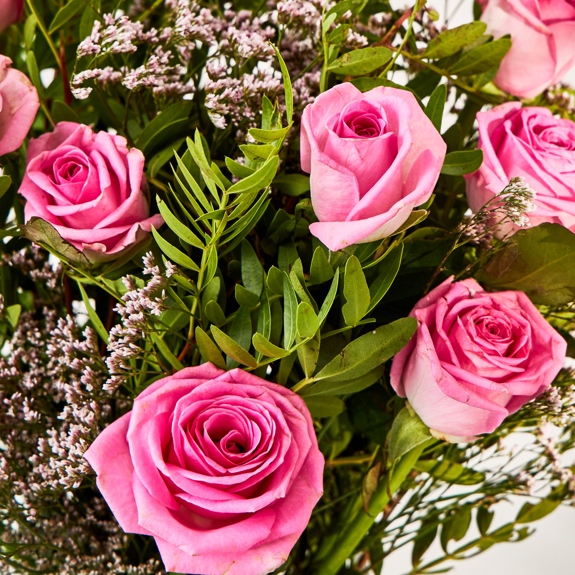 Silver Heart Balloon & Dozen Pink Roses Flower Bouquet