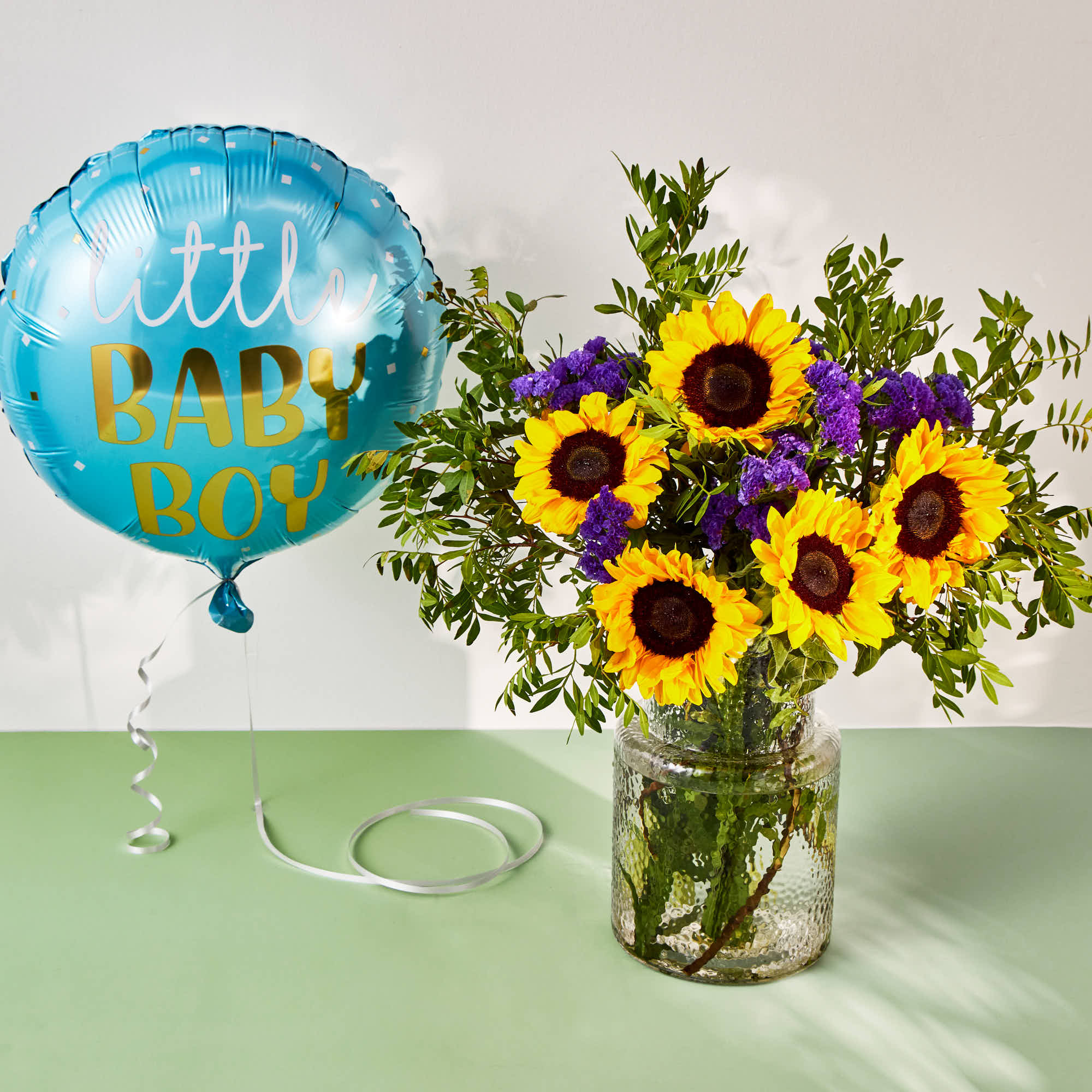 Baby Boy Balloon & Summer Breeze Flower Bouquet 