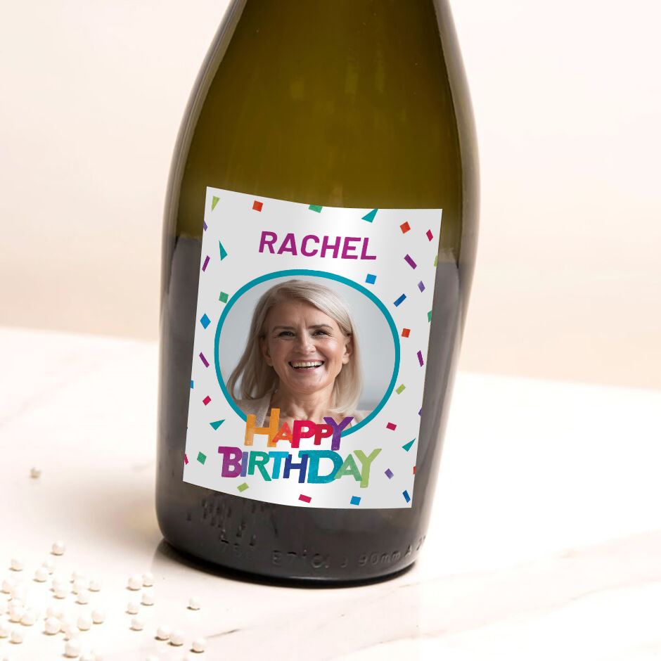 Personalised Prosecco - Happy Birthday Bright Confetti