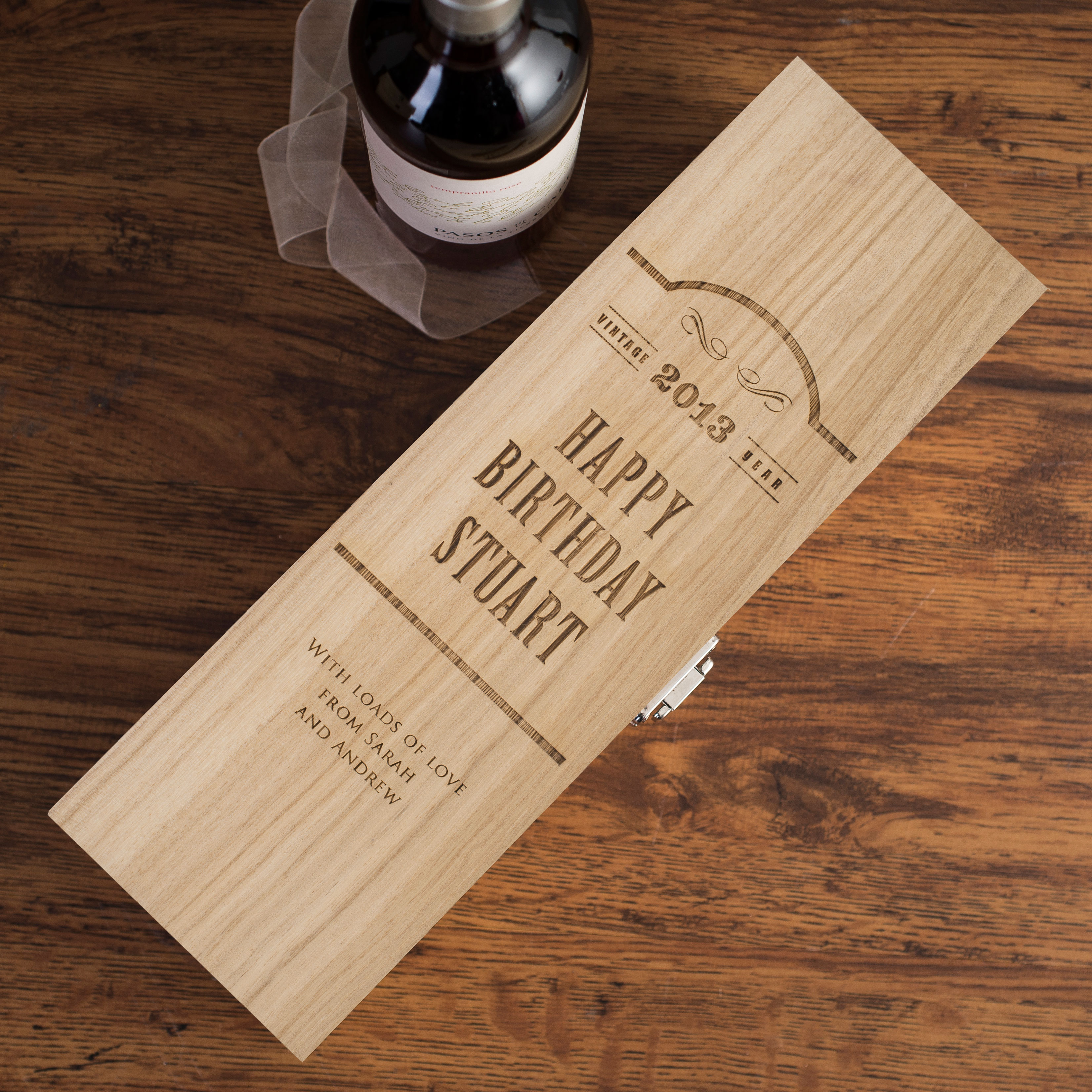 Personalised Glenfiddich Wooden Whisky Gift Box - Happy Birthday, Vintage Year