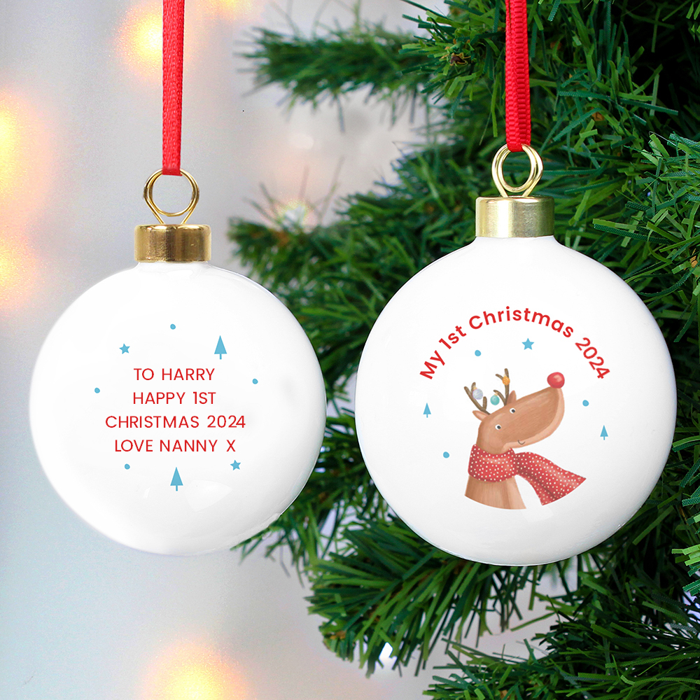 Personalised My 1st Christmas Reindeer Ceramic Bauble