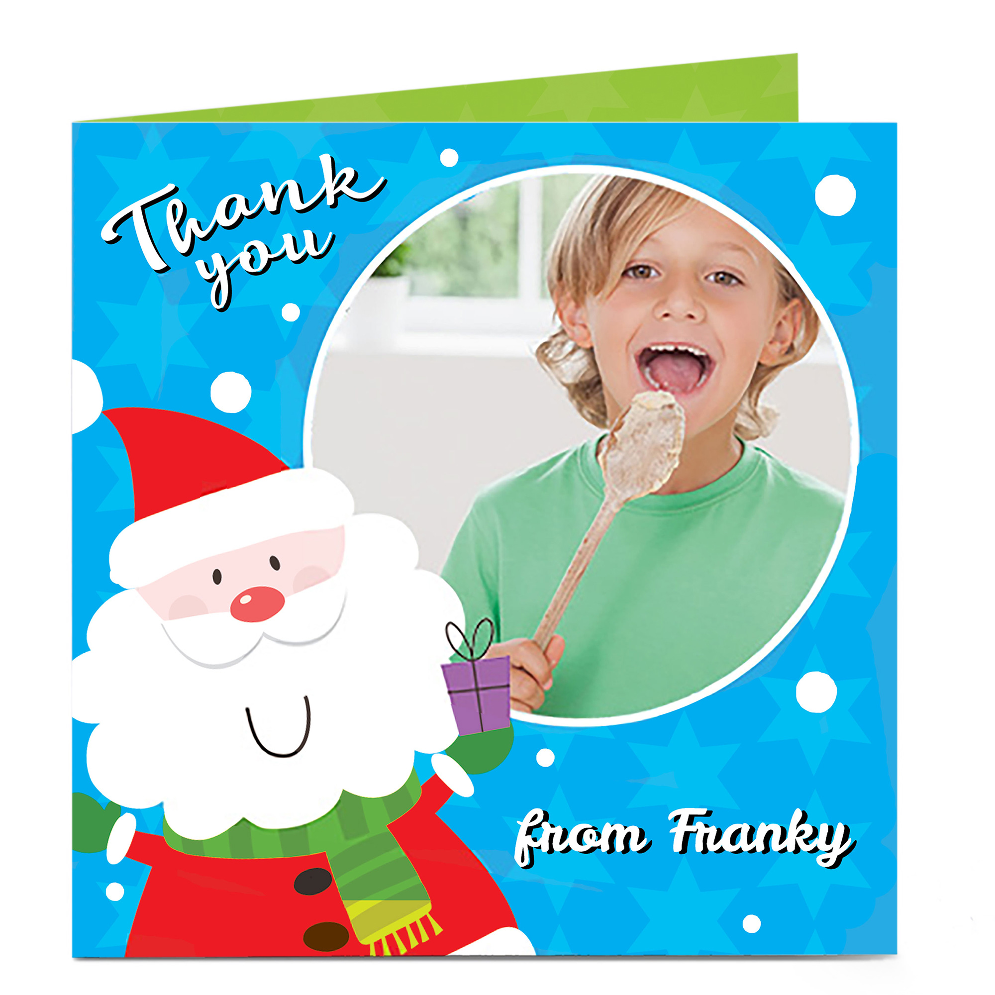 Photo Upload Thank You Card - Blue Santa