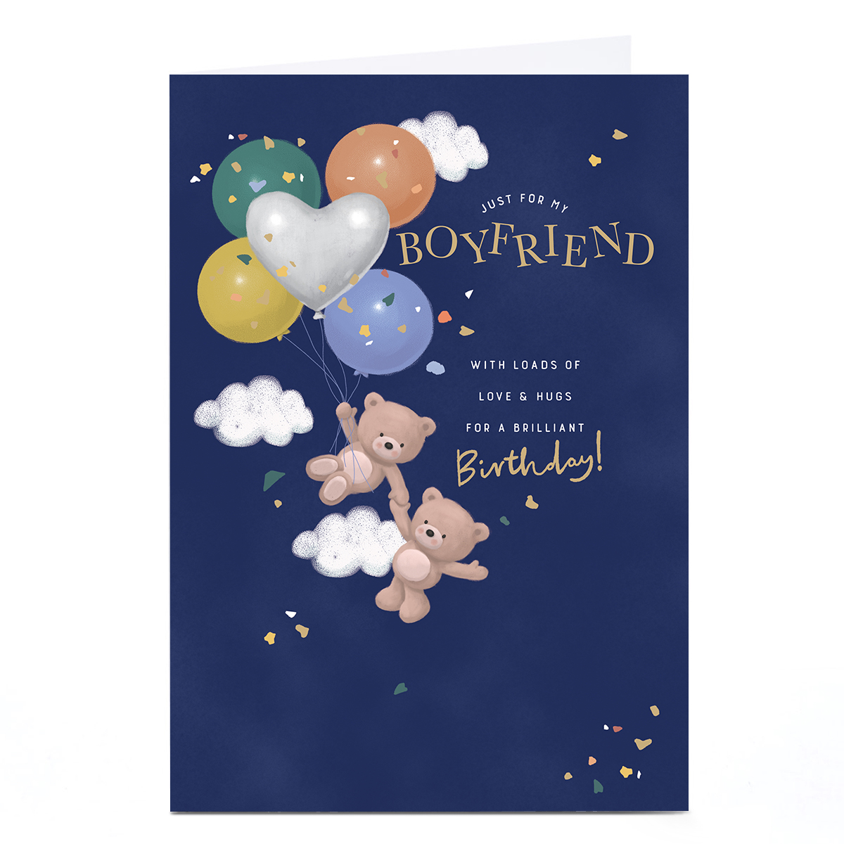 Personalised Hugs Birthday Card - Floating Balloon Couple, Boyfriend