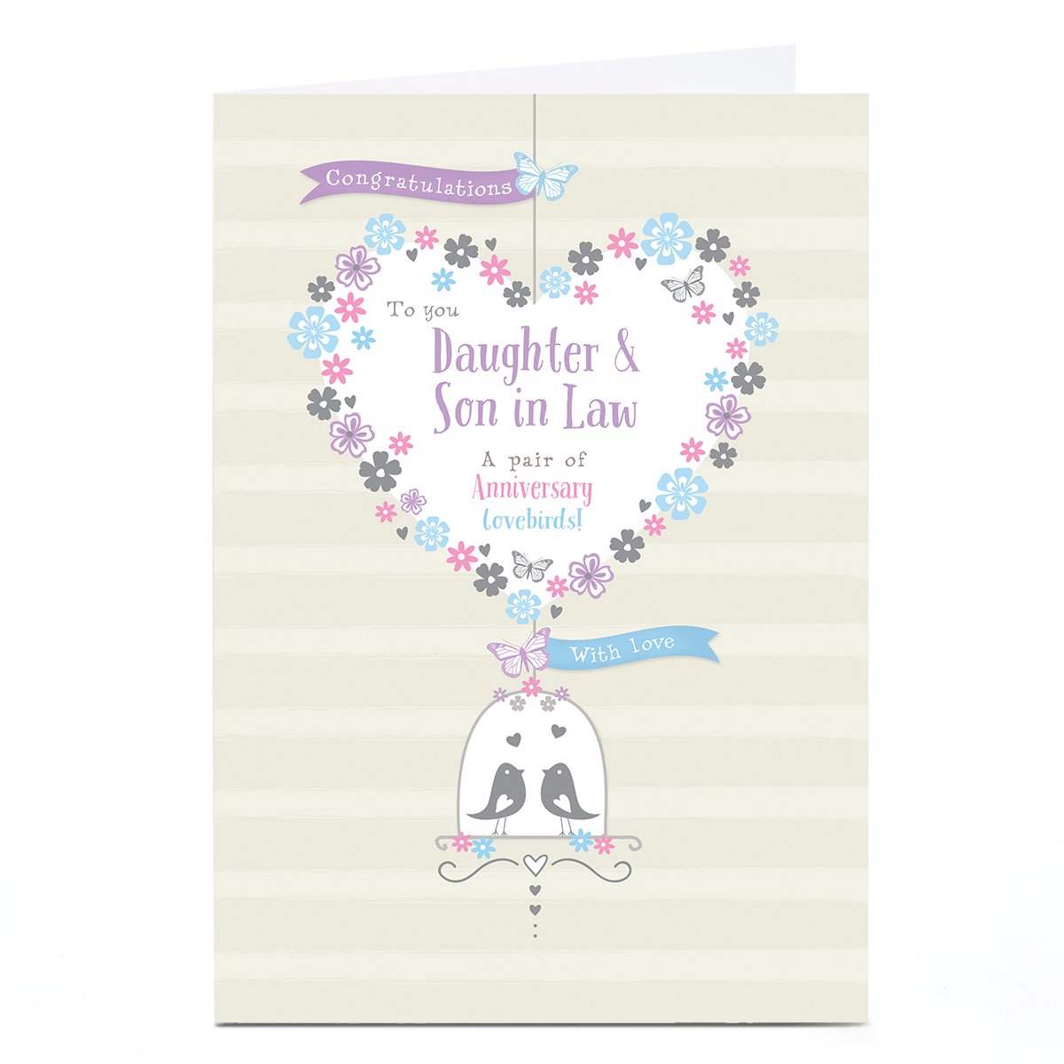 Personalised Anniversary Card - Pair of Lovebirds, Daughter & Son in Law