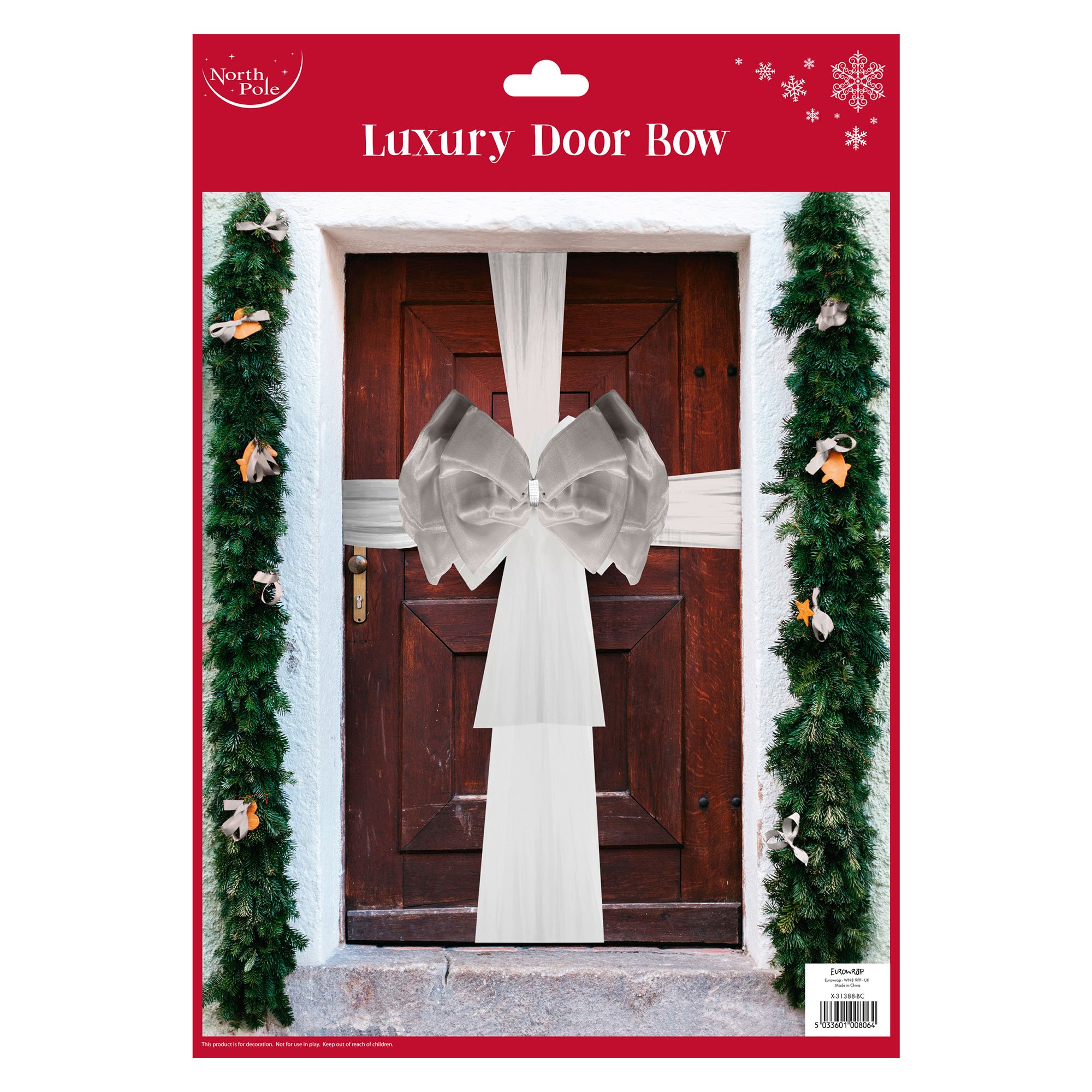 Large White & Silver Christmas Door Bow