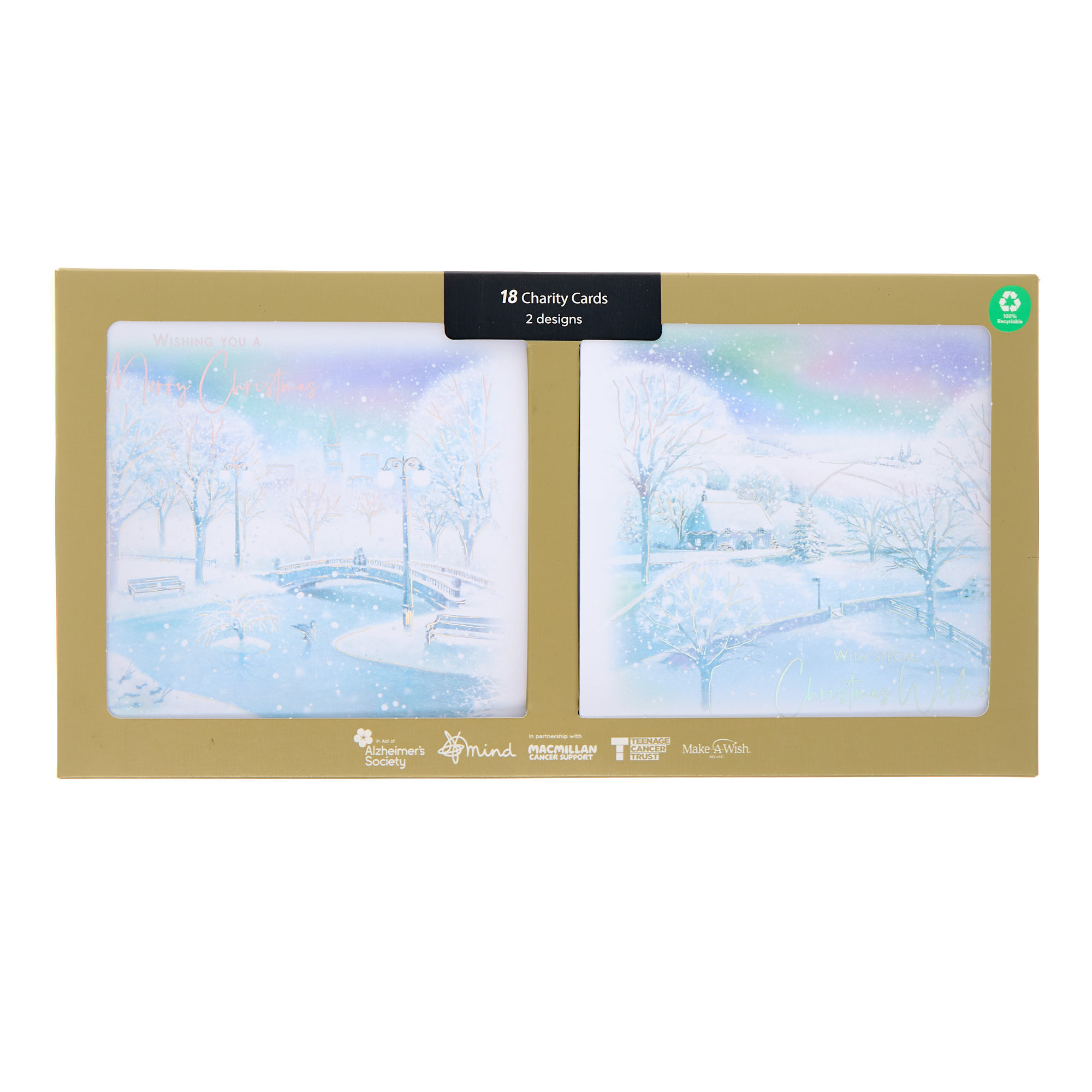 18 Charity Christmas Cards - Iridescent Snow (2 Designs)