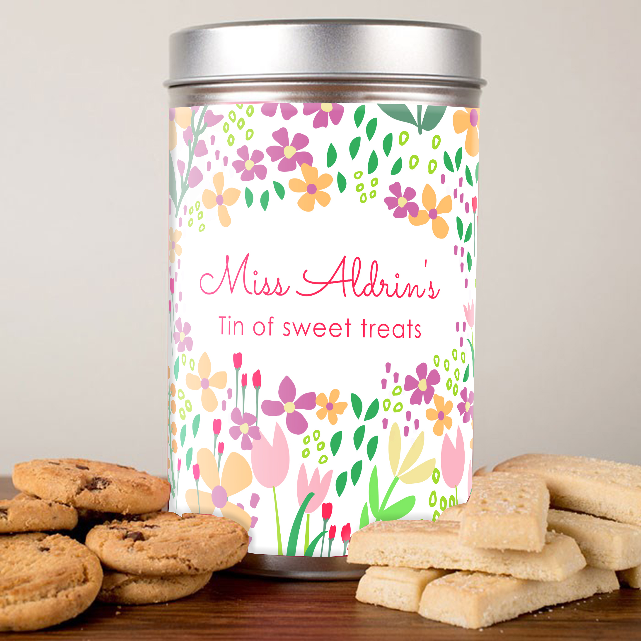 Personalised Tin with Biscuits - Floral Sweet Treats