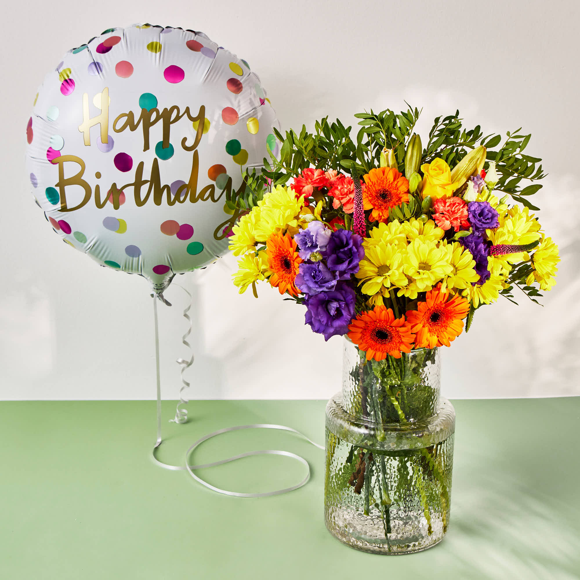 Happy Birthday Balloon & Country Daze Flower Bouquet 