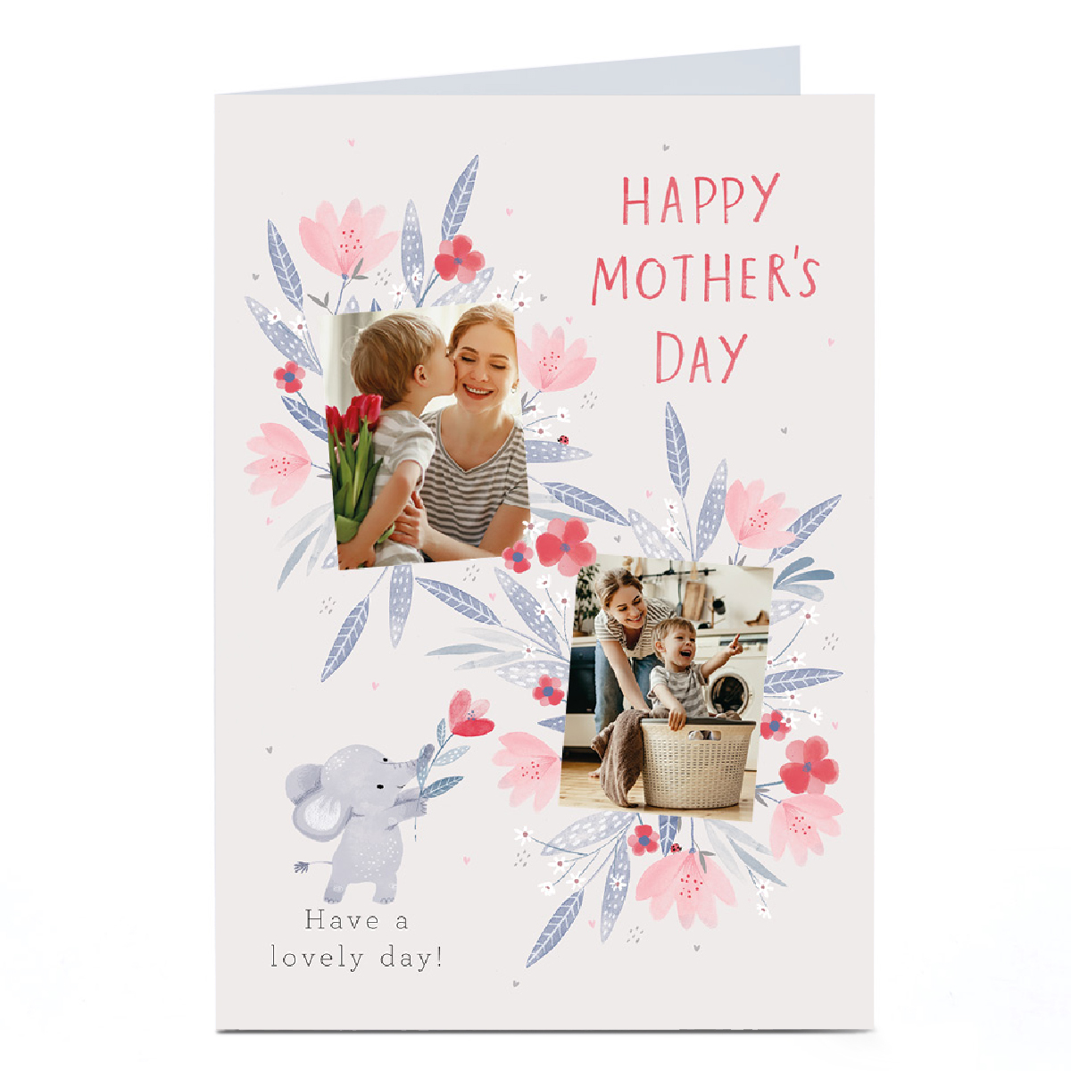 Photo Mother's Day Card - Baby Elephant Flowers