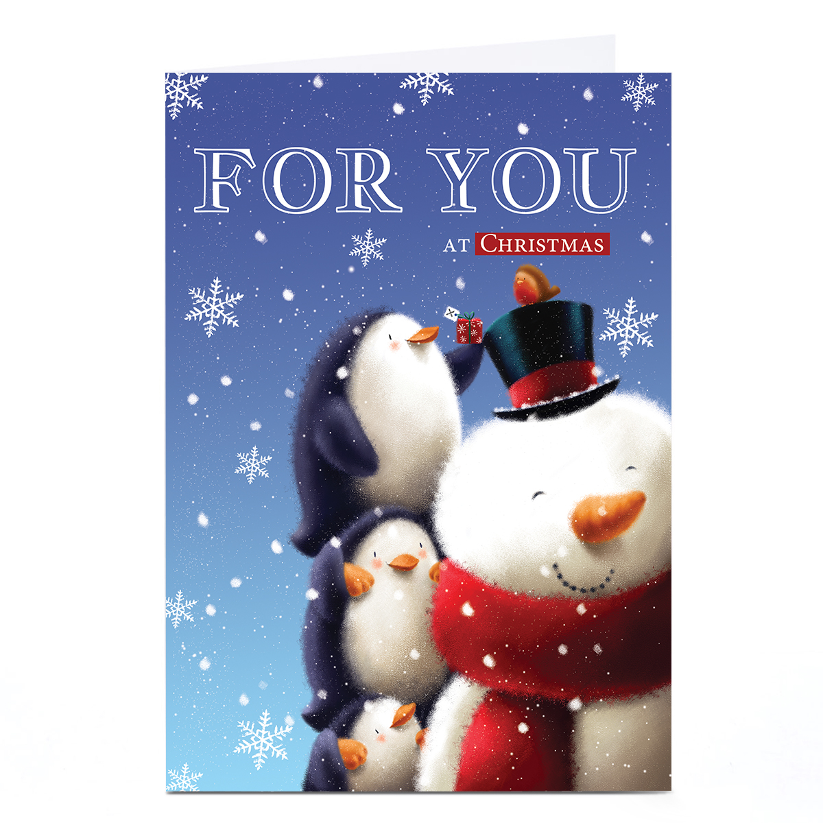 Personalised Christmas Card - Fuzzy Penguins and Snowman