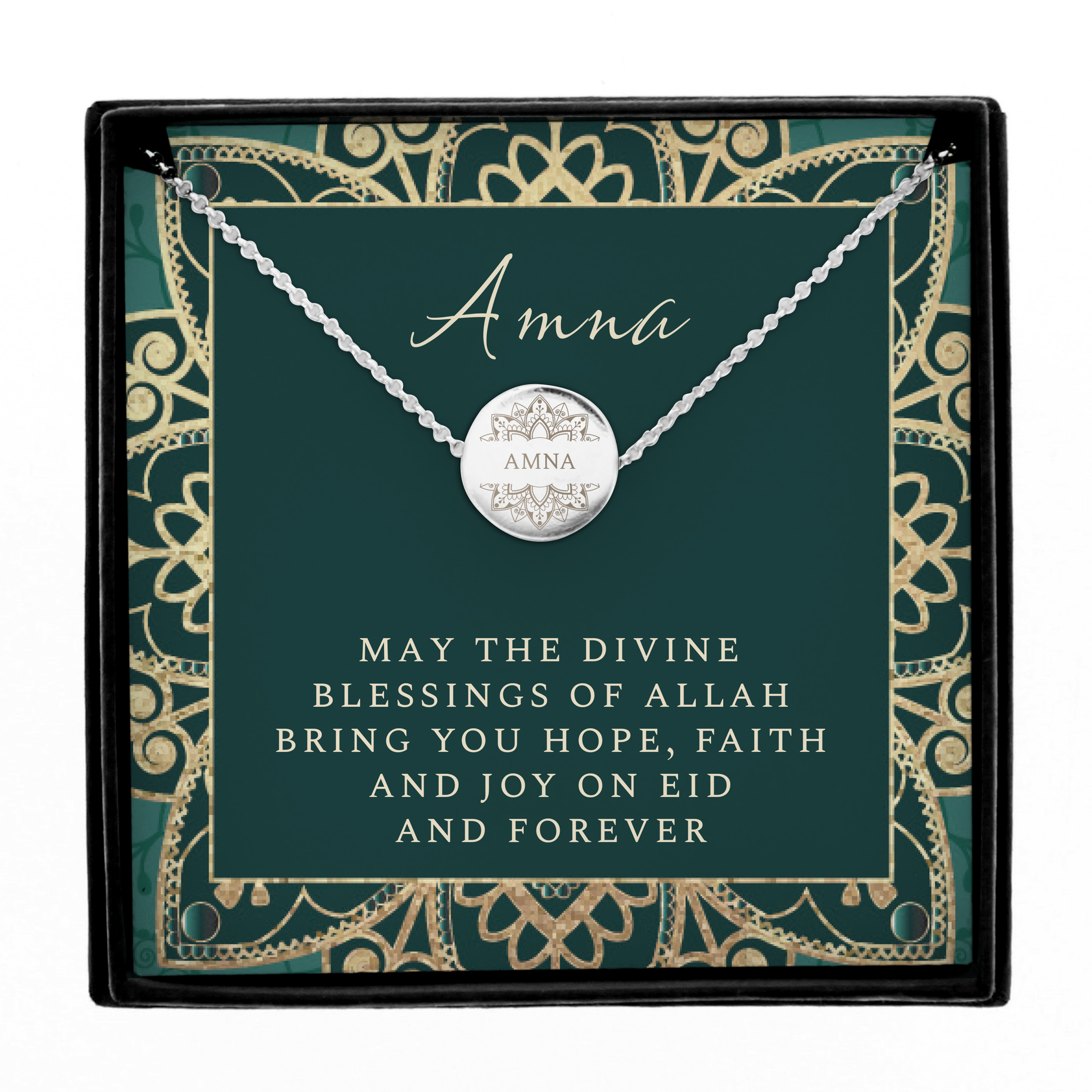 Personalised Sentiment Eid & Ramadan Disc Necklace & Box