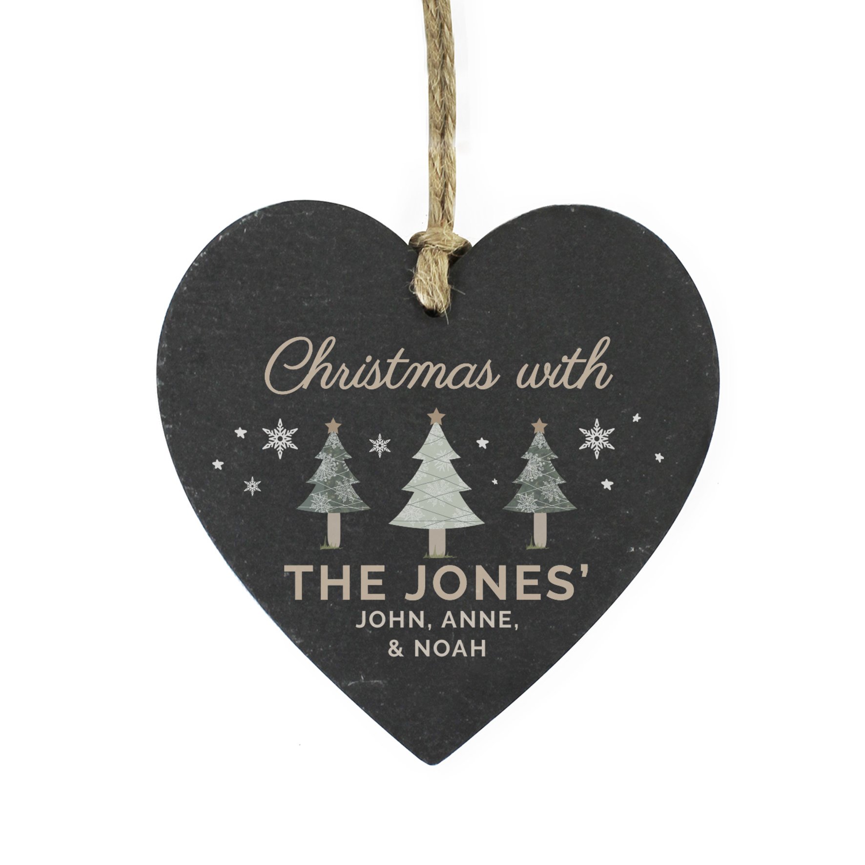 Personalised Christmas Tree Slate Heart Decoration