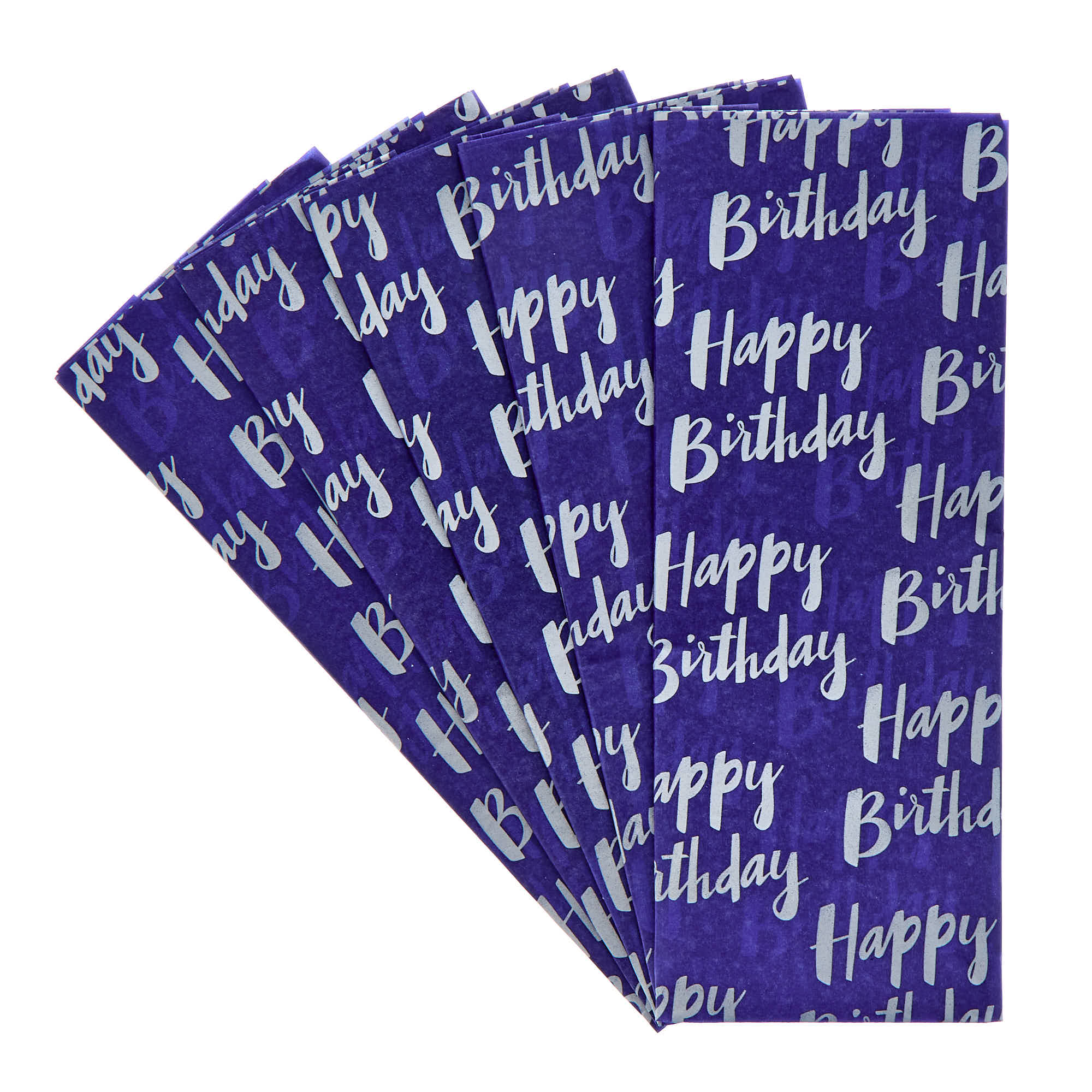 Blue & Silver Happy Birthday Tissue Paper - 5 Sheets