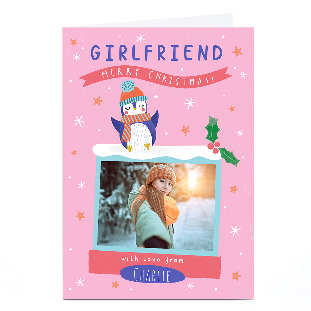 Photo Jess Moorhouse Christmas Card - Pink Penguin, Girlfriend