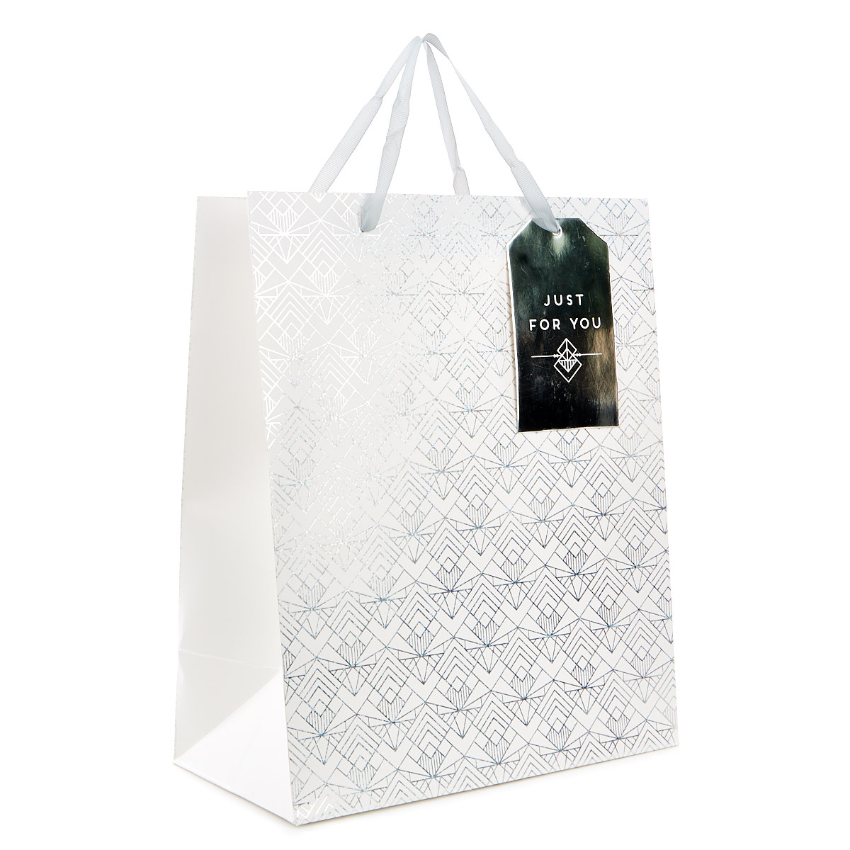 Buy Medium Portrait Gift Bag White & Silver Damask for