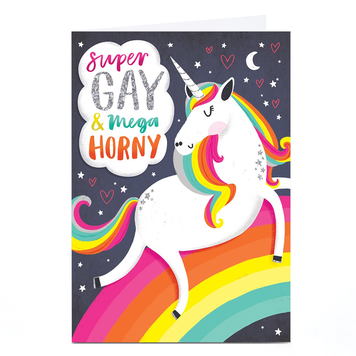 Personalised LGBTQ+ Valentine's Day Card - Super Gay Mega Horny Unicorn