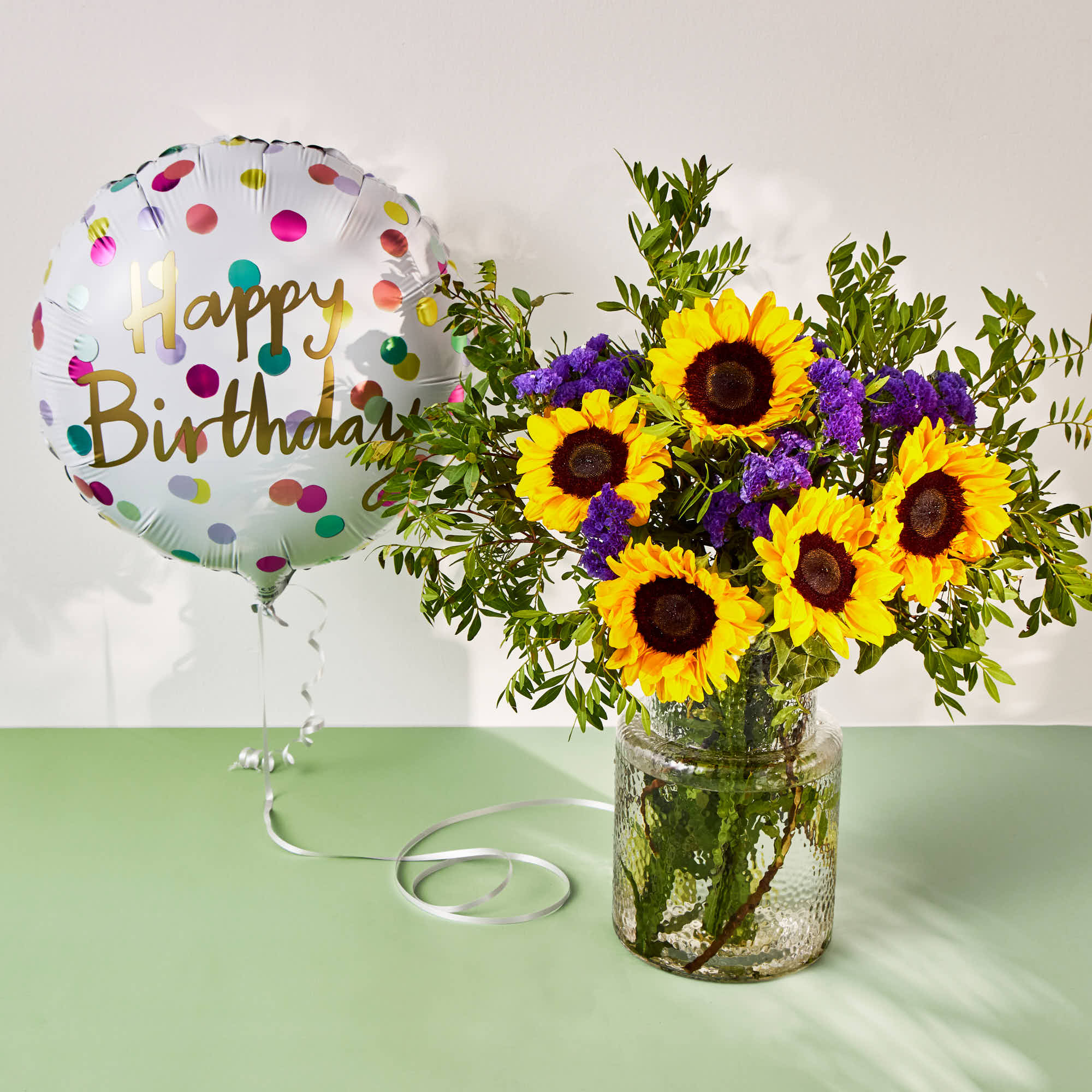 Happy Birthday Balloon & Summer Breeze Flower Bouquet