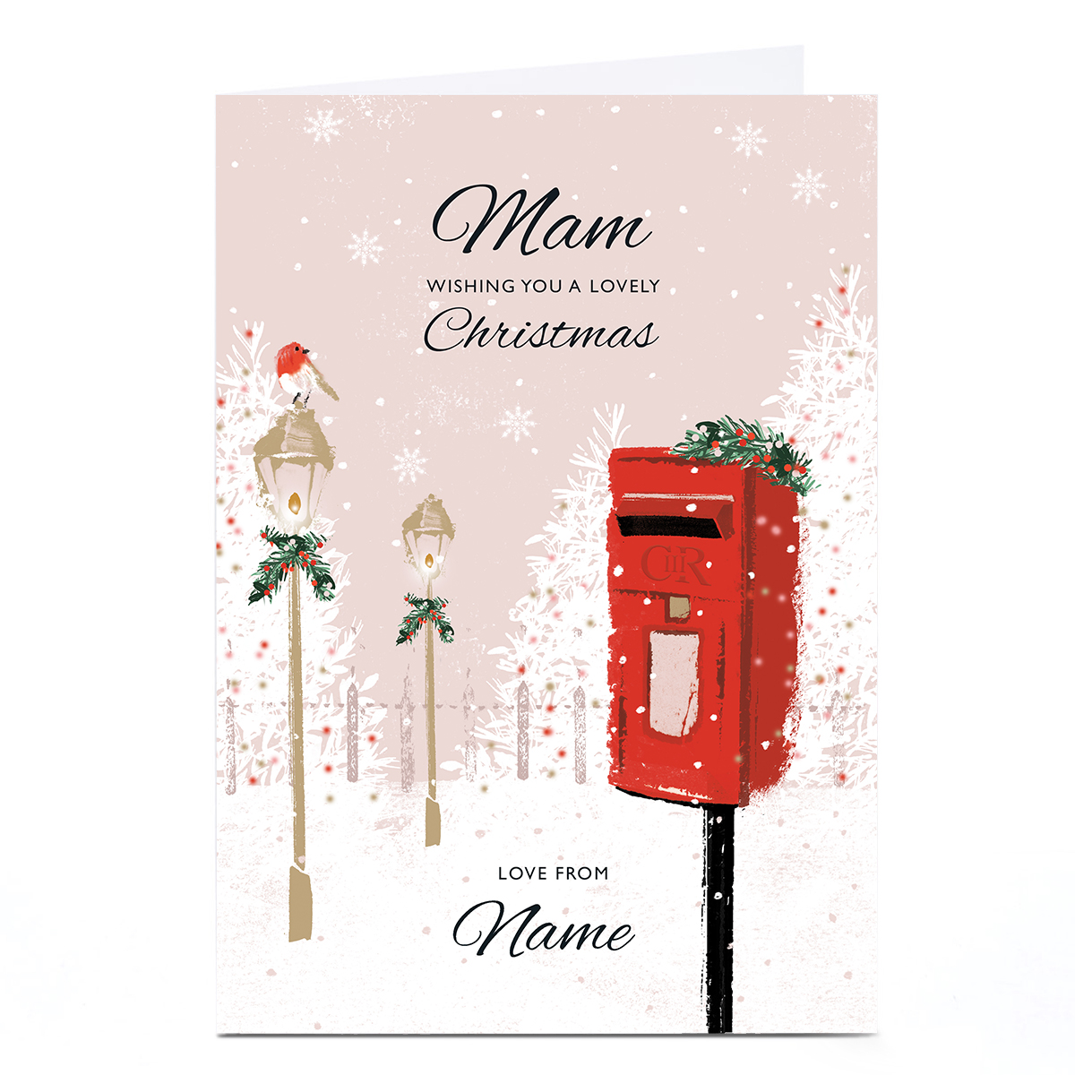 Personalised Rebecca Prinn Christmas Card - Festive Postbox, Mam