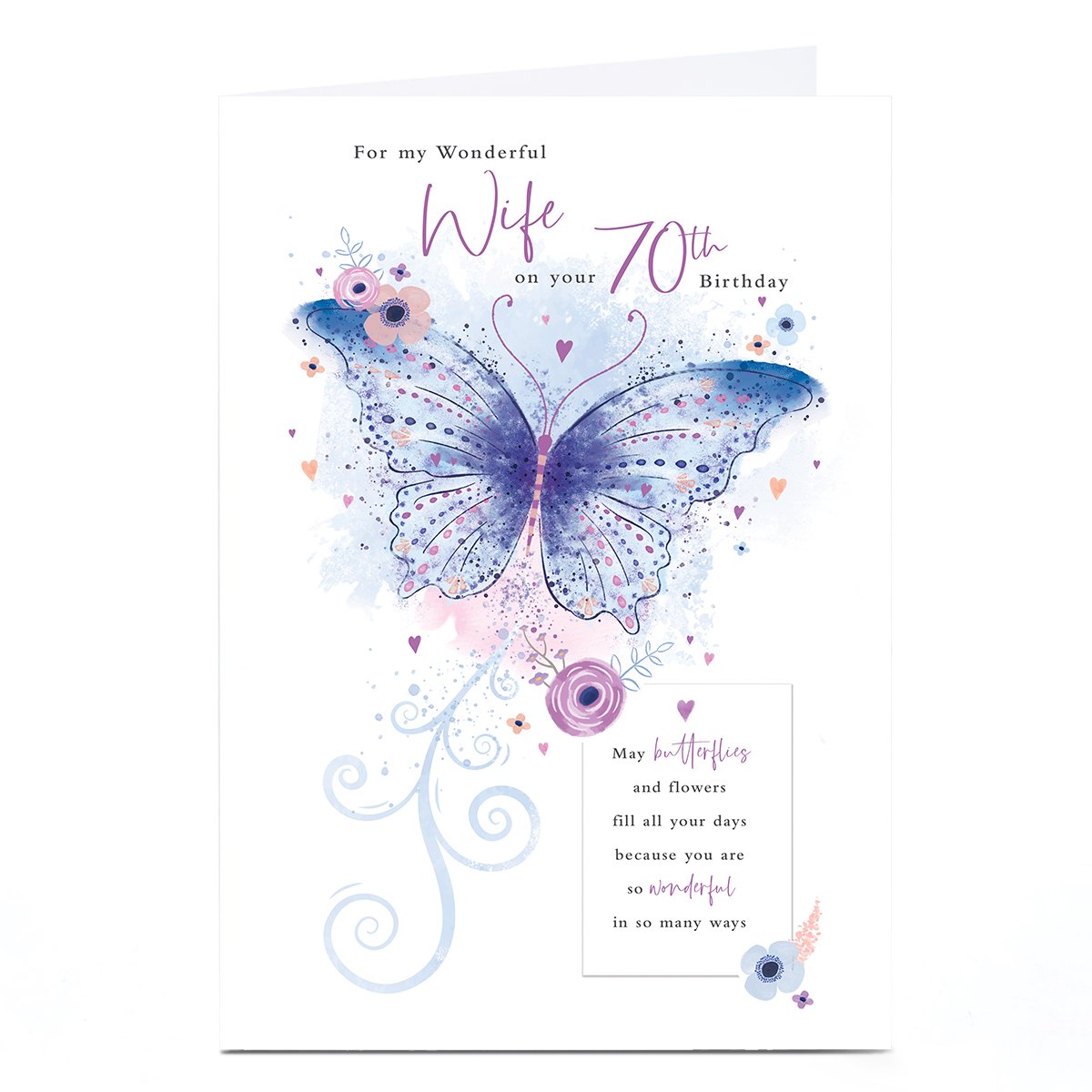 Personalised 70th Birthday Card - Wonderful In So Many Ways Butterfly, Wife