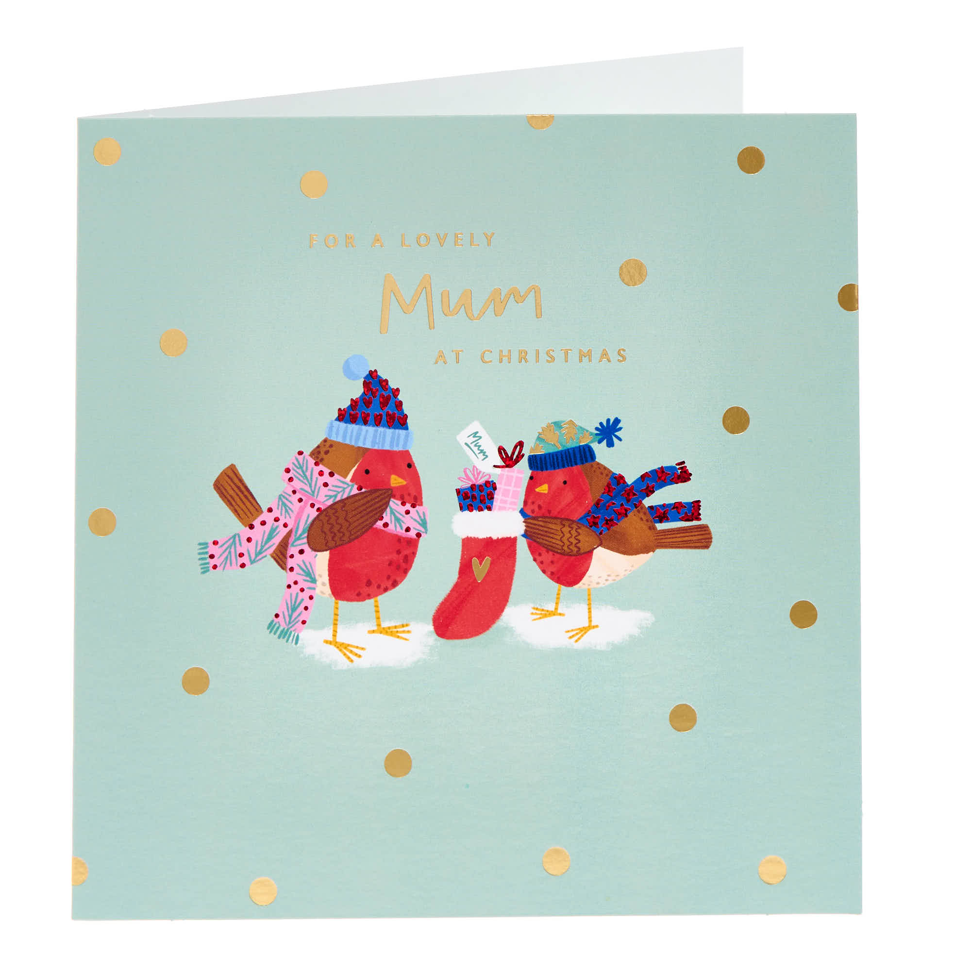 Mum Robins with Stockings Christmas Card