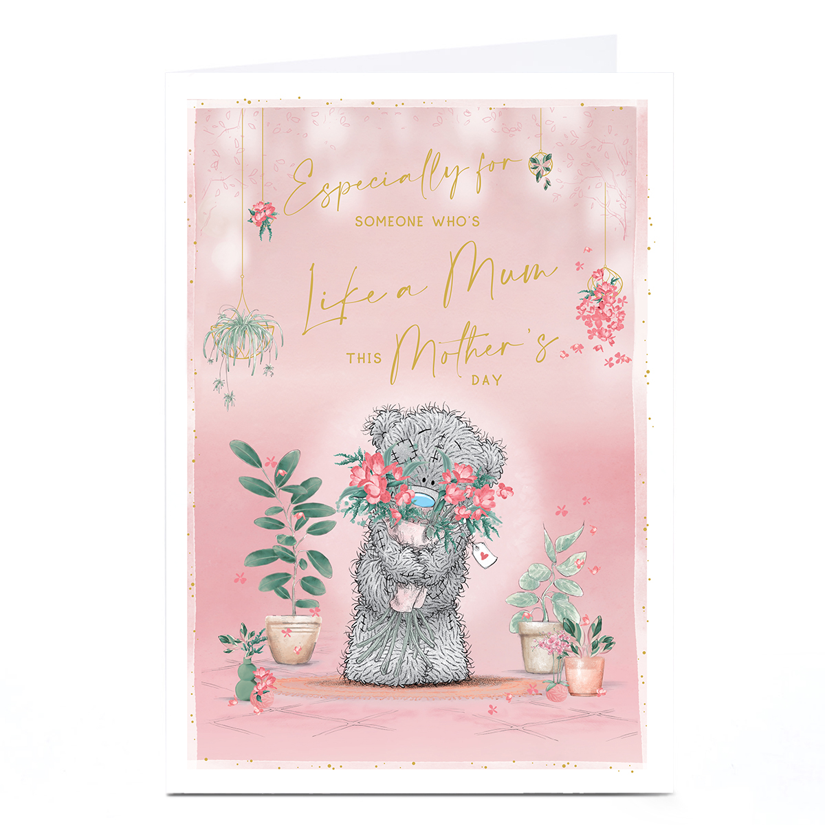 Personalised Tatty Teddy Mother's Day Card - Teddy with Bouquet, Like a Mum