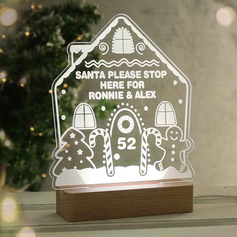 Personalised Gingerbread House Wooden Base LED Christmas Light