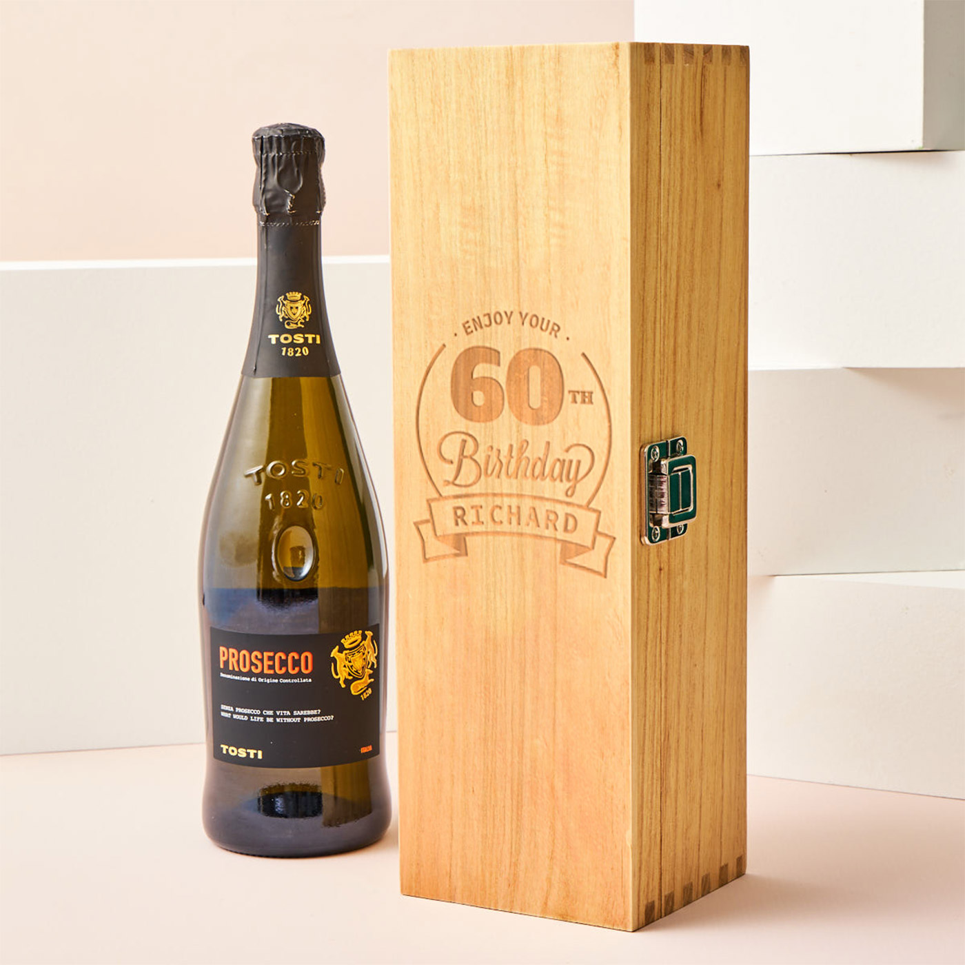 Engraved Wooden Box With Luxury Prosecco - Enjoy Your 60th Birthday