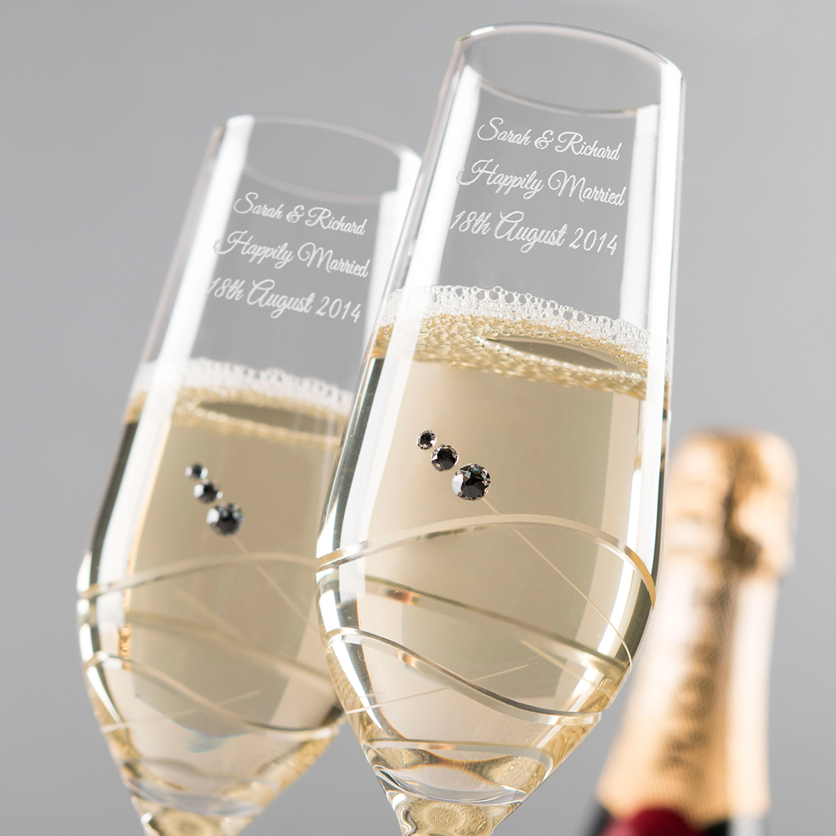 Engraved Set of 2 Crystal Champagne Flutes With Laurent Perrier Champagne - Anniversary