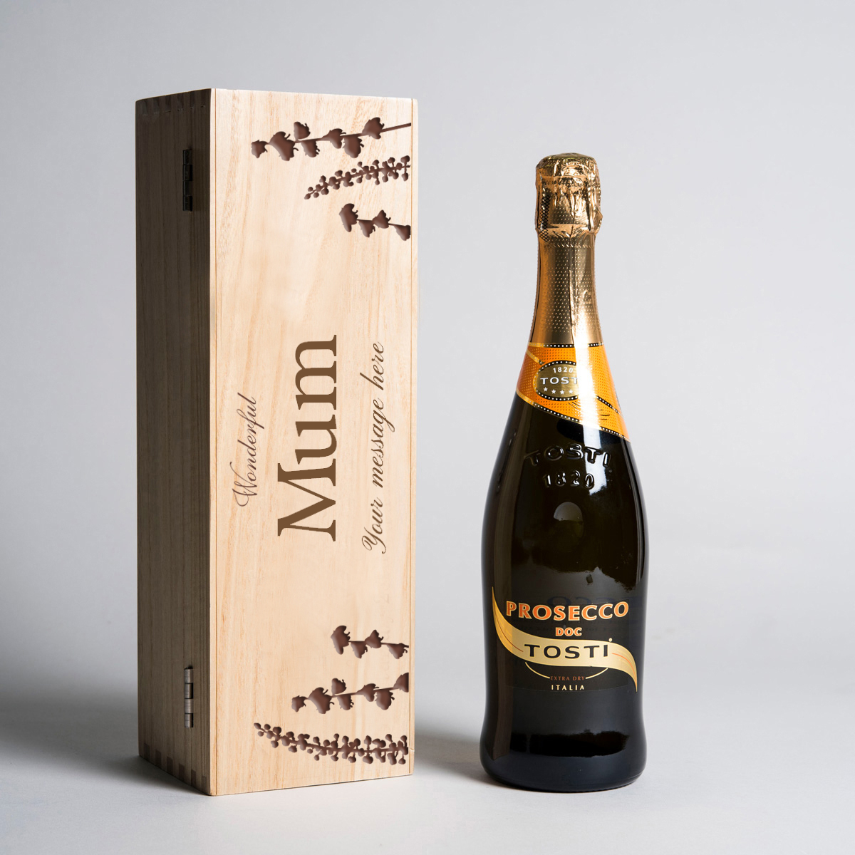 Engraved Wooden Box With Luxury Prosecco - Wild Flowers