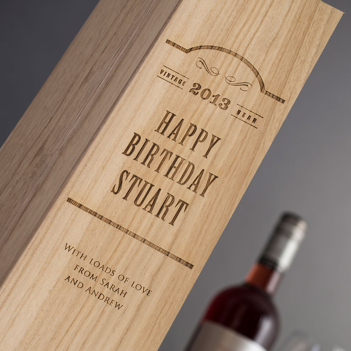 Personalised Glenfiddich Wooden Whisky Gift Box - Happy Birthday, Vintage Year