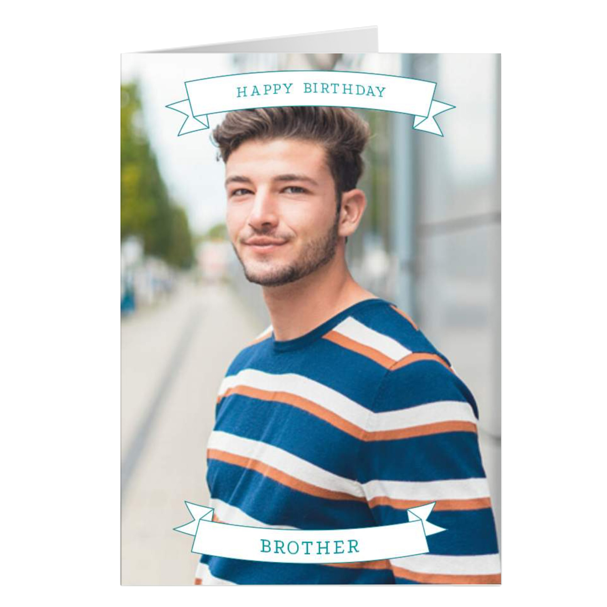 Photo Birthday Card - Brother, Blue Banner