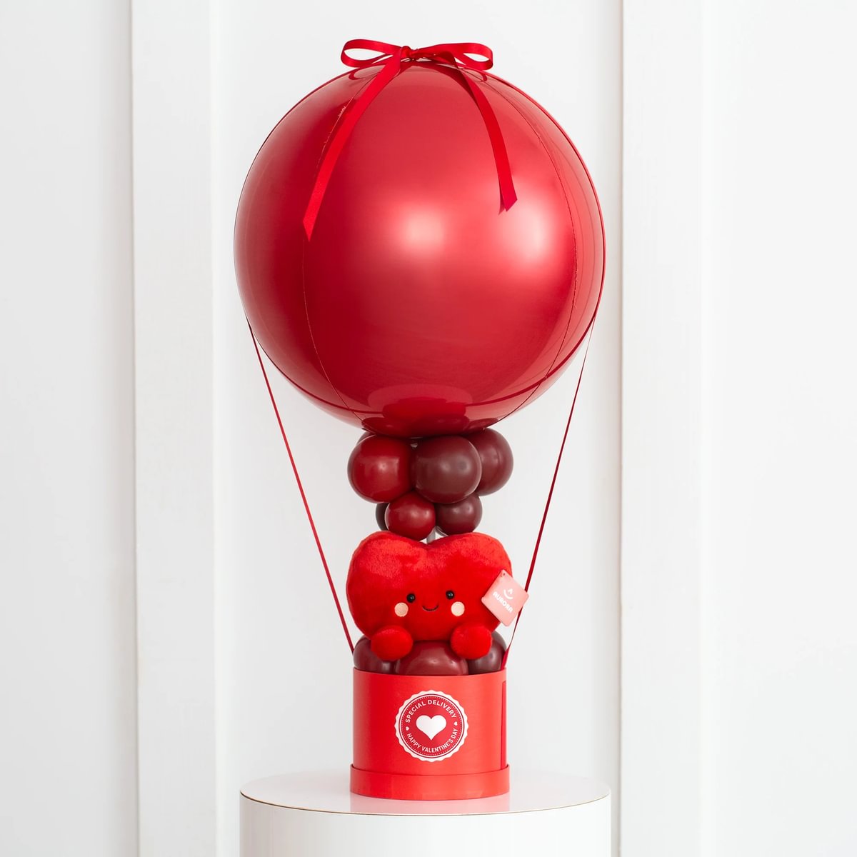 Personalised Red Valentine's Day Orb Hot Air Balloon & Heart Soft Toy - Delivered Inflated!