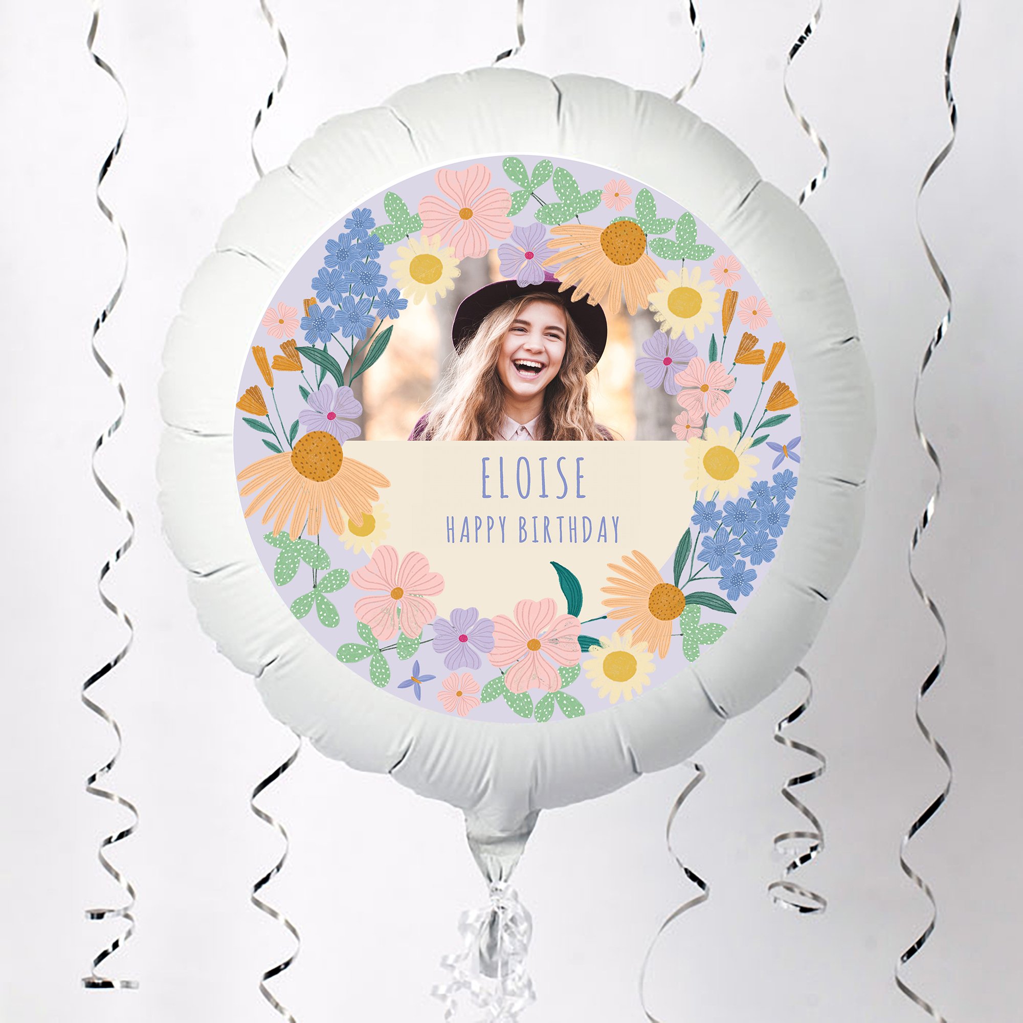 Photo Upload Large Helium Balloon - Pastel Flower Border