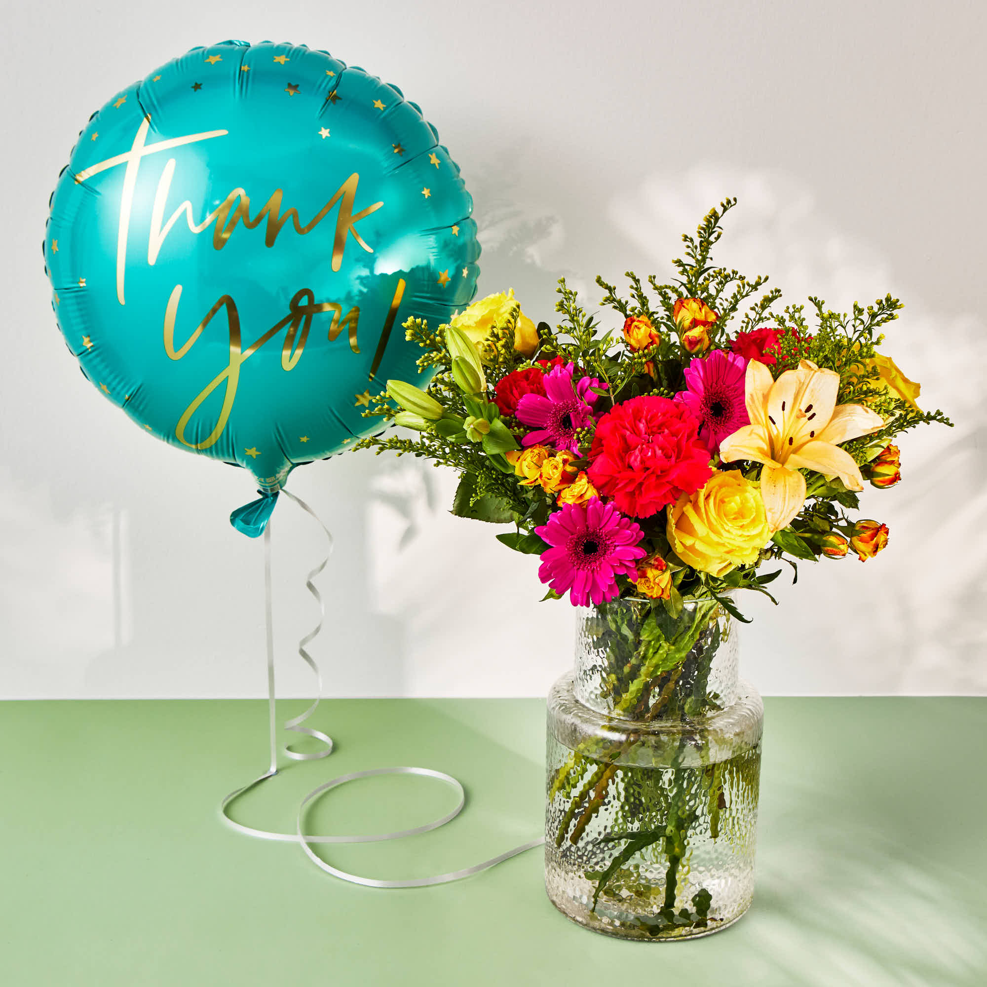 Thank You Balloon & Hawaiian Sunset Flower Bouquet