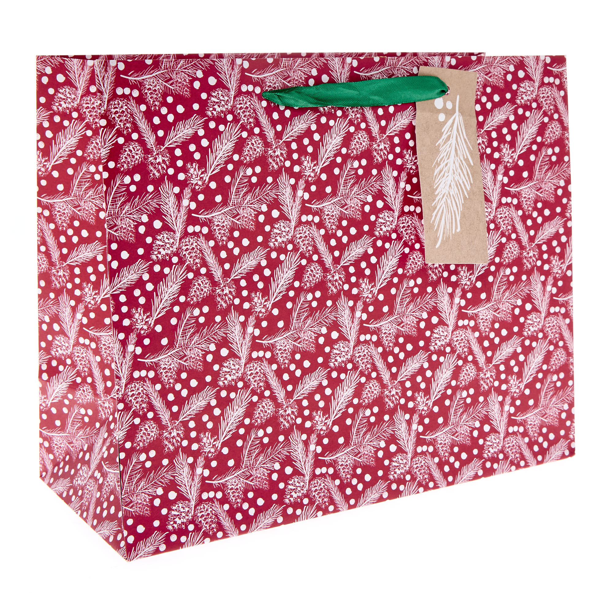 Red & White Pinecones Large Landscape Christmas Gift Bag