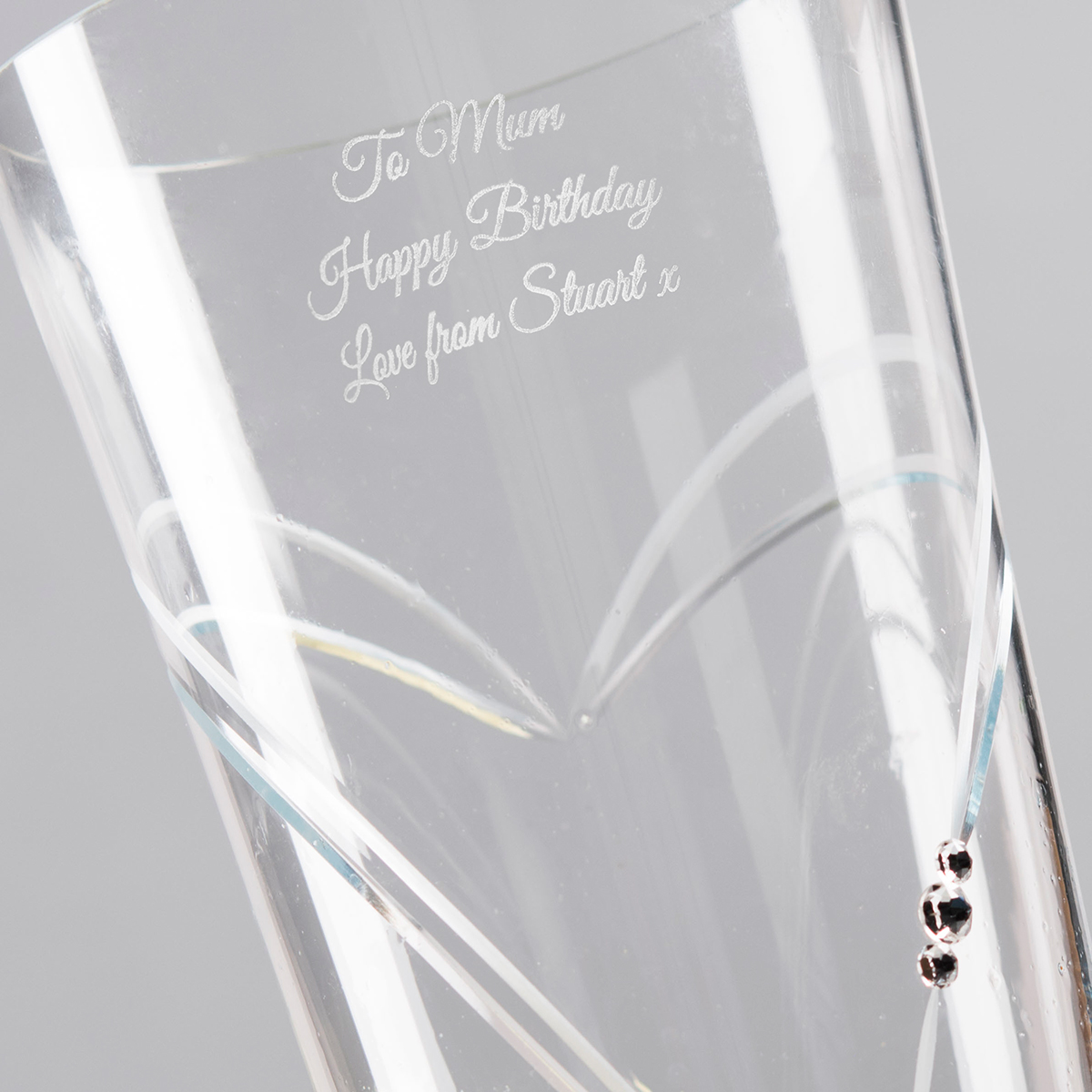 Engraved Glass Vase Embellished with Crystals