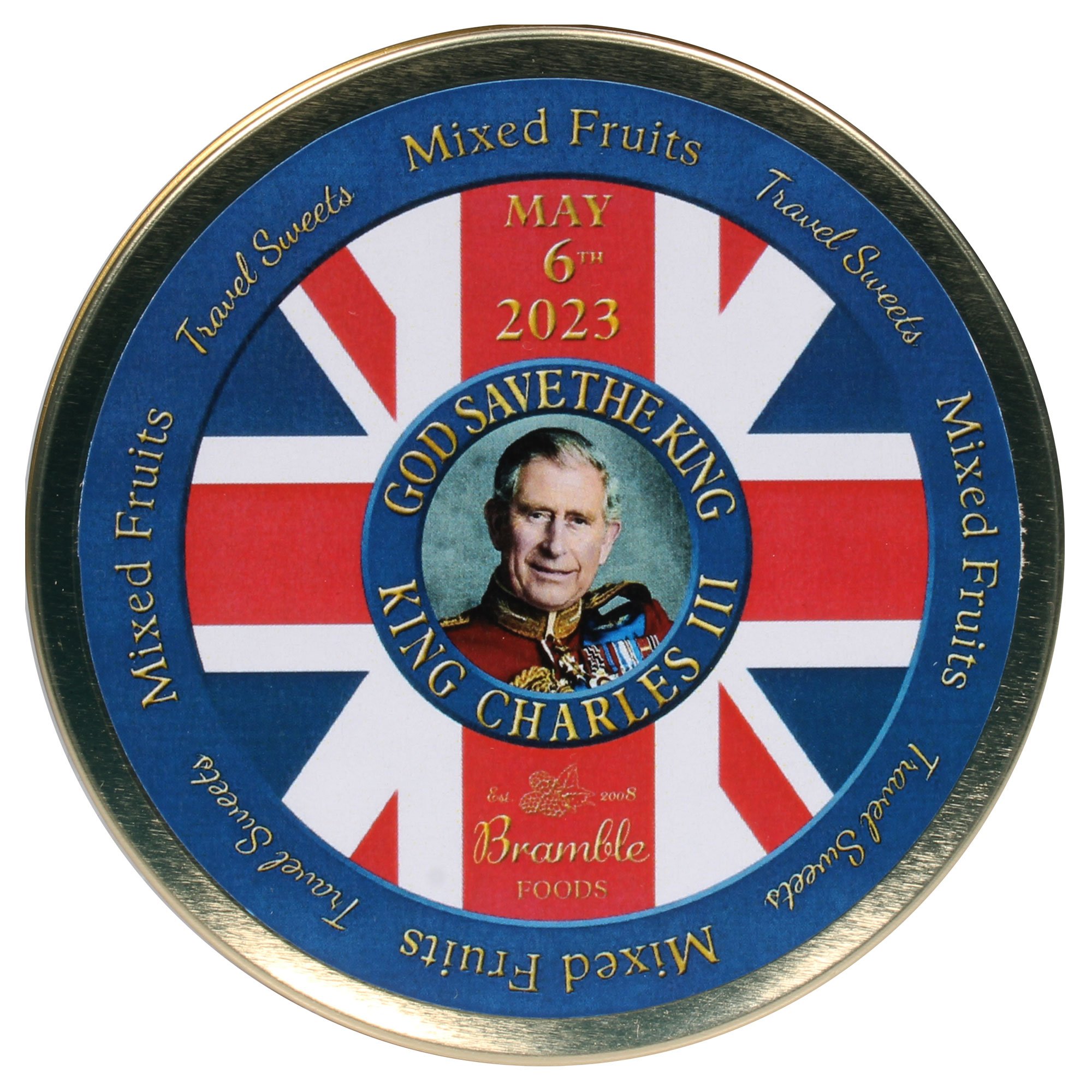 King Charles III Coronation Mixed Fruits Travel Sweets Commemorative Tin