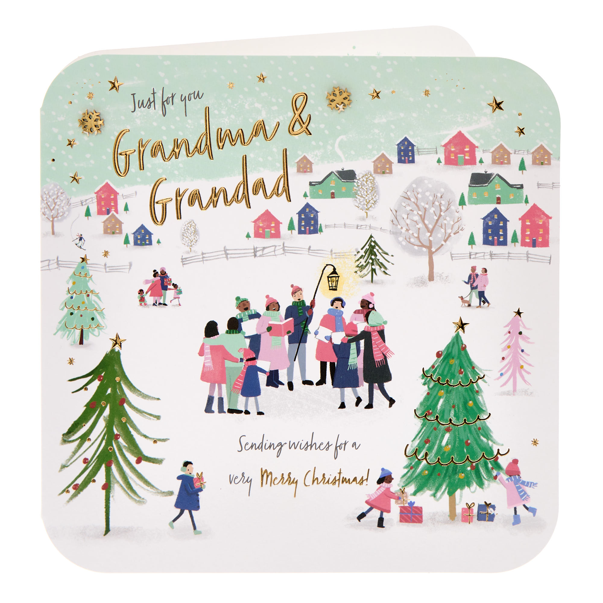 Grandma & Grandad Village Scene Christmas Card