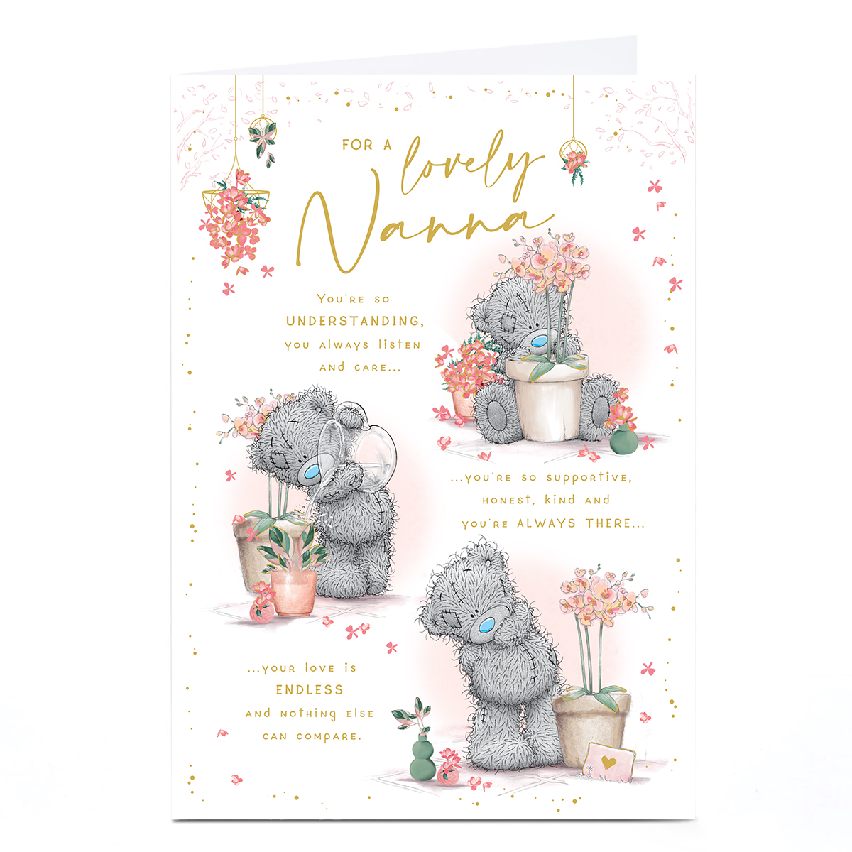 Personalised Tatty Teddy Mother's Day Card - Teddy Planting Flower, Nanna