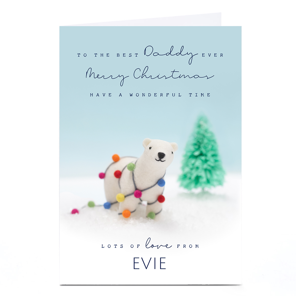 Personalised Lemon and Sugar Christmas Card - Polar Bear and Christmas Lights, Daddy