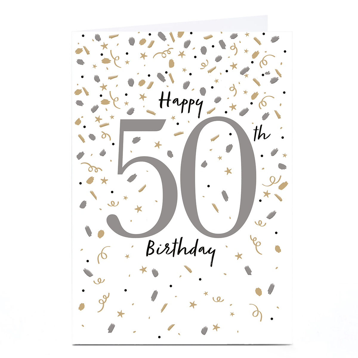 Personalised 50th Birthday Card - Gold and Silver Confetti