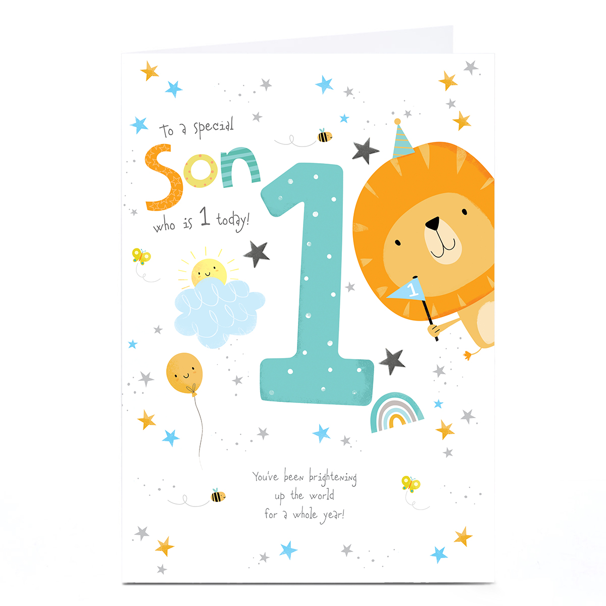 Personalised 1st Birthday Card - To a Special Son Lion and Stars