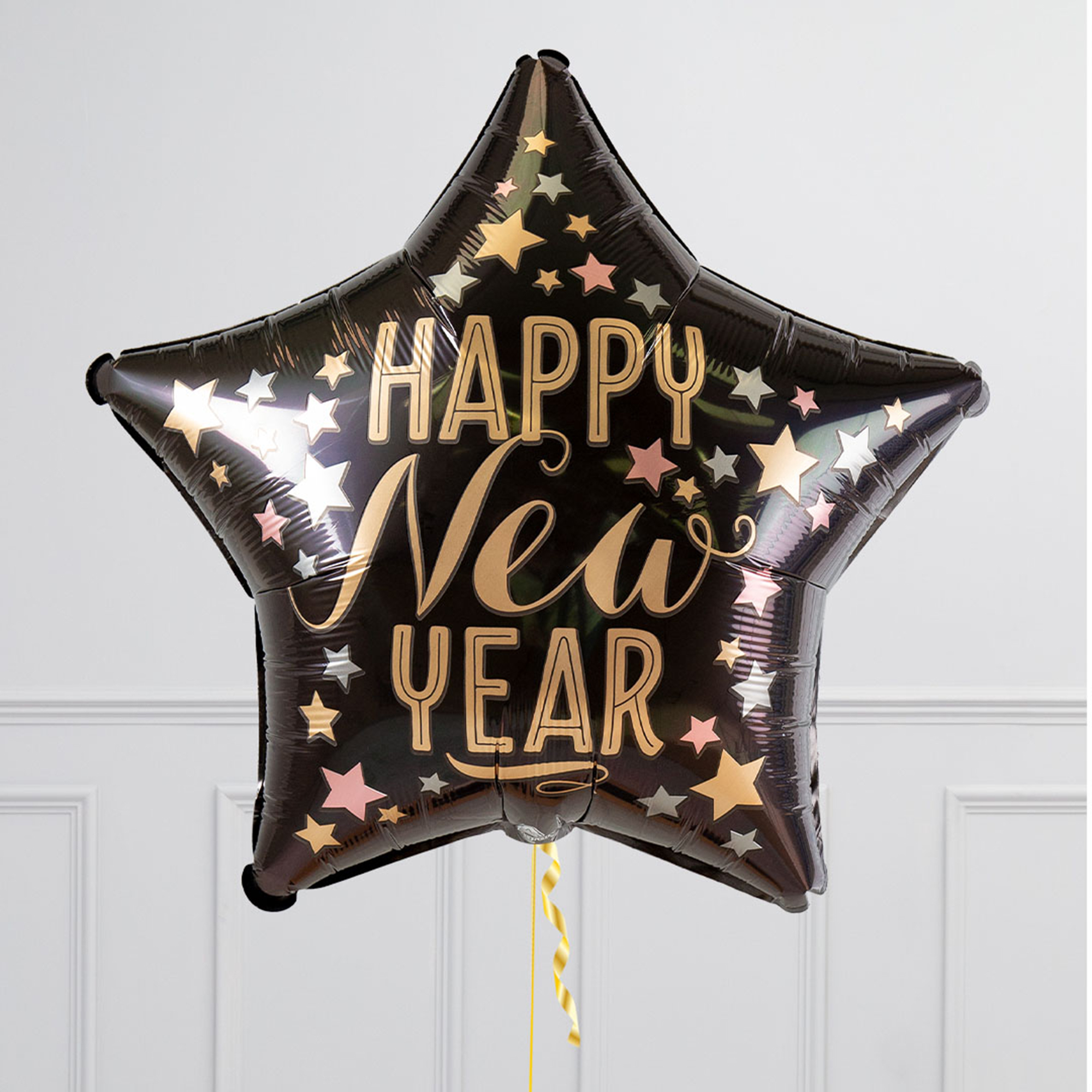 Happy New Year Satin Gold Stars Foil Balloon Bundle - DELIVERED INFLATED!