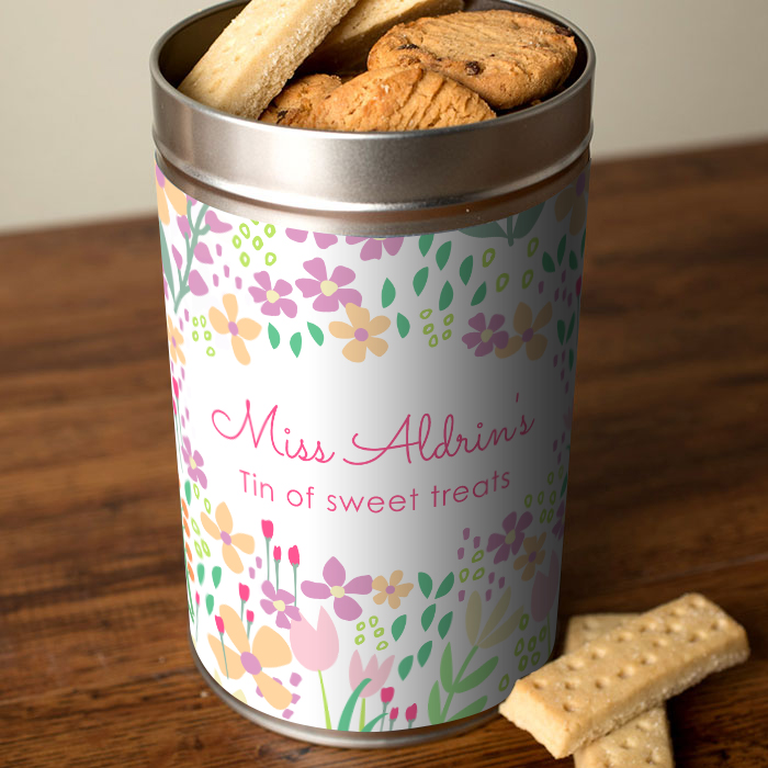 Personalised Tin with Biscuits - Floral Sweet Treats