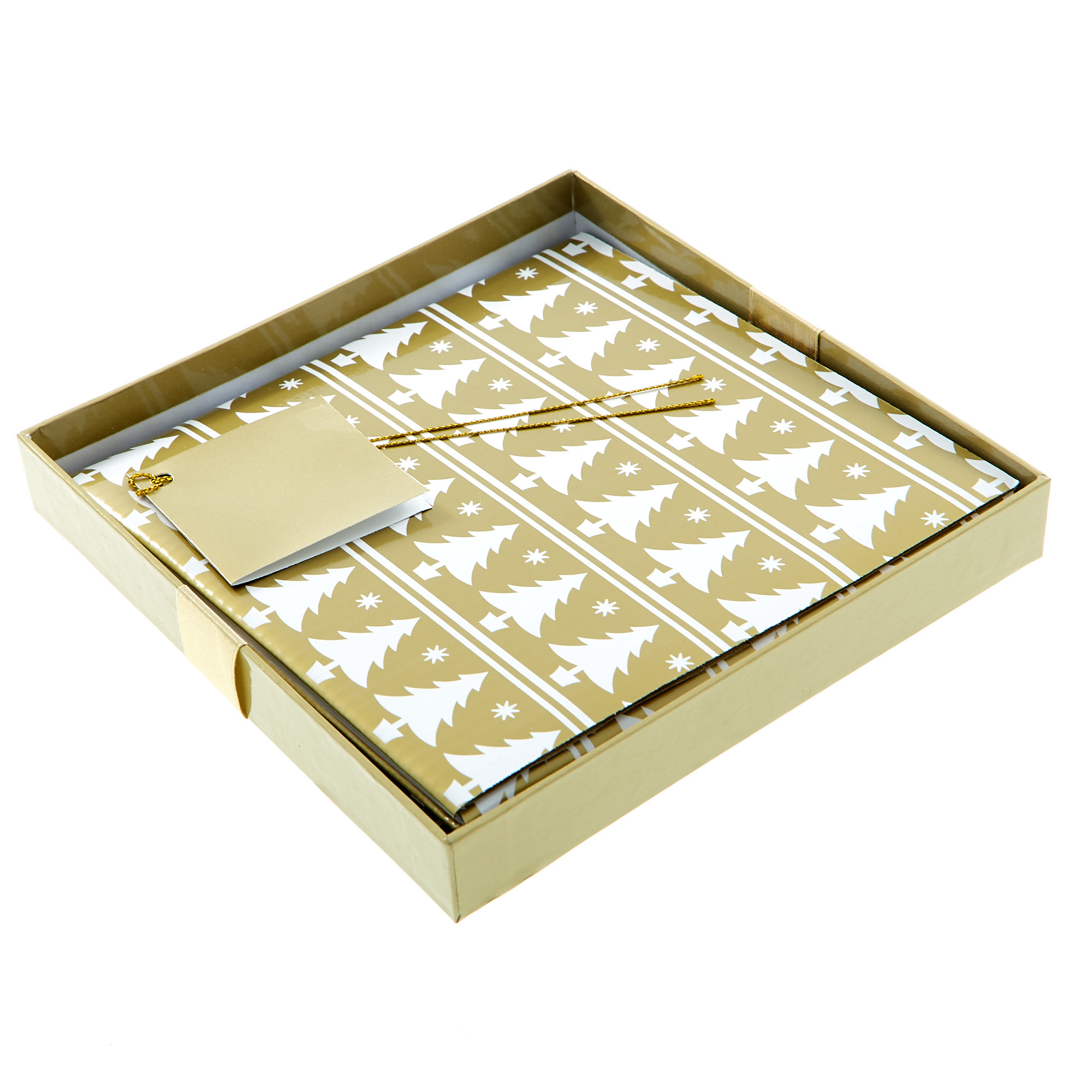 Gold & White Trees Flat-Pack Medium Gift Box